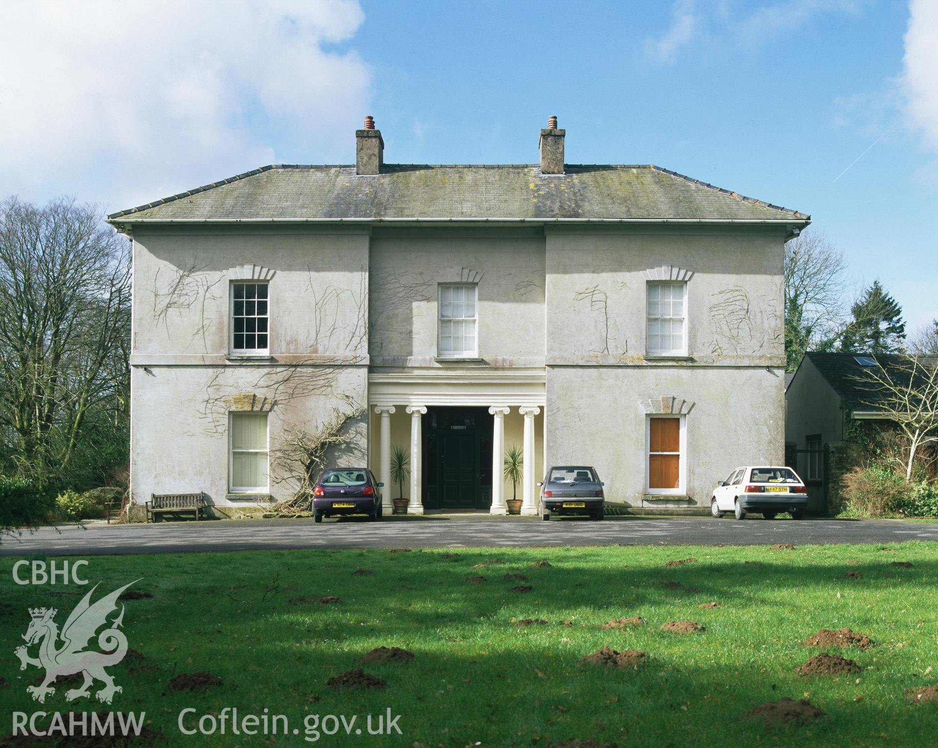 RCAHMW colour transparency showing an exterior view of Scolton Manor.