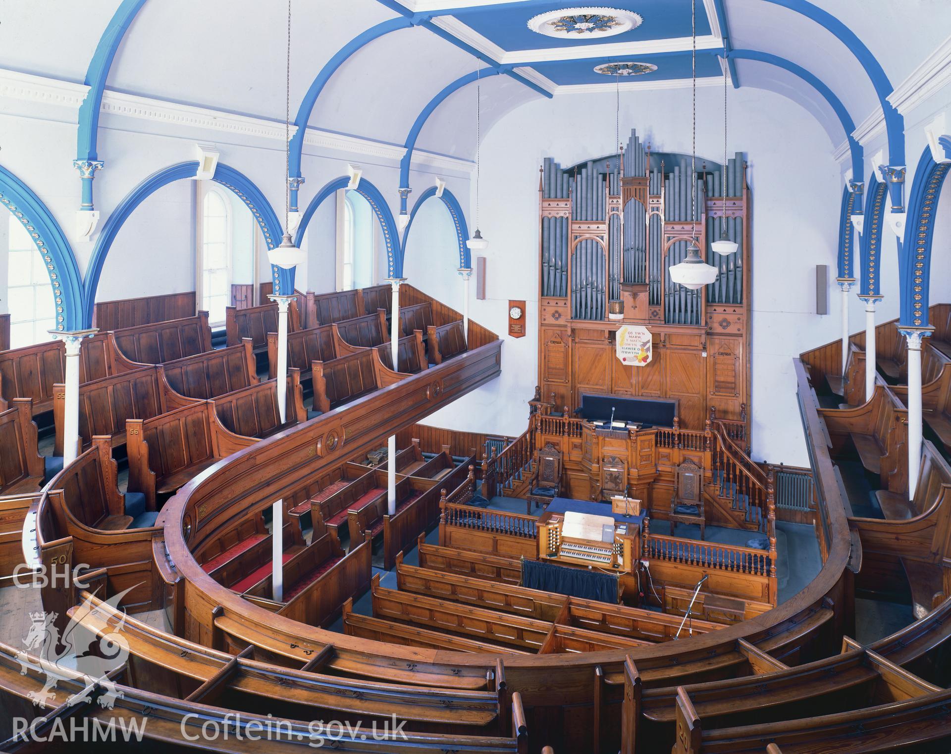 RCAHMW colour transparency of an interior view of Capel Seion, Baker Street, Aberystwyth.