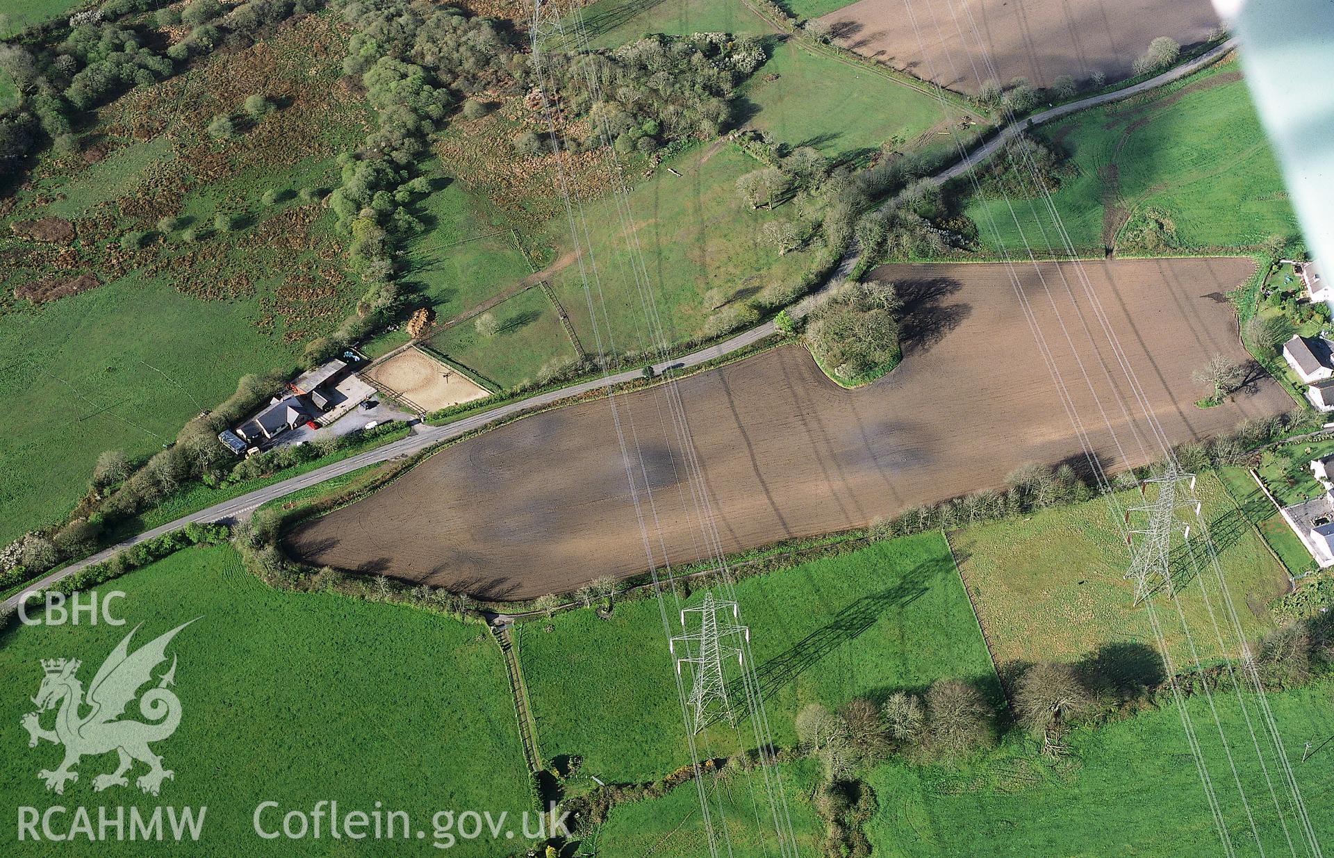 RCAHMW colour slide oblique aerial photograph of coal workings to the south-east of Jeffreyston, taken by T.G.Driver 2002