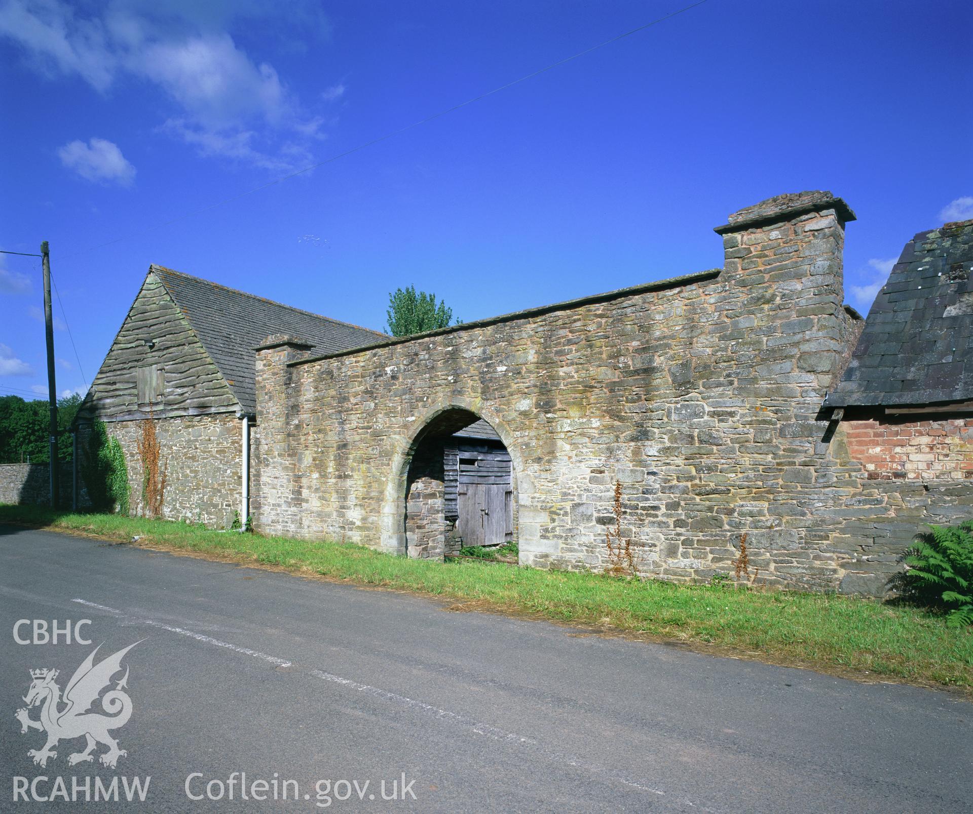 RCAHMW colour transparency showing  view of the gateway at Clyro Court Farm, taken by Fleur James, August 2003