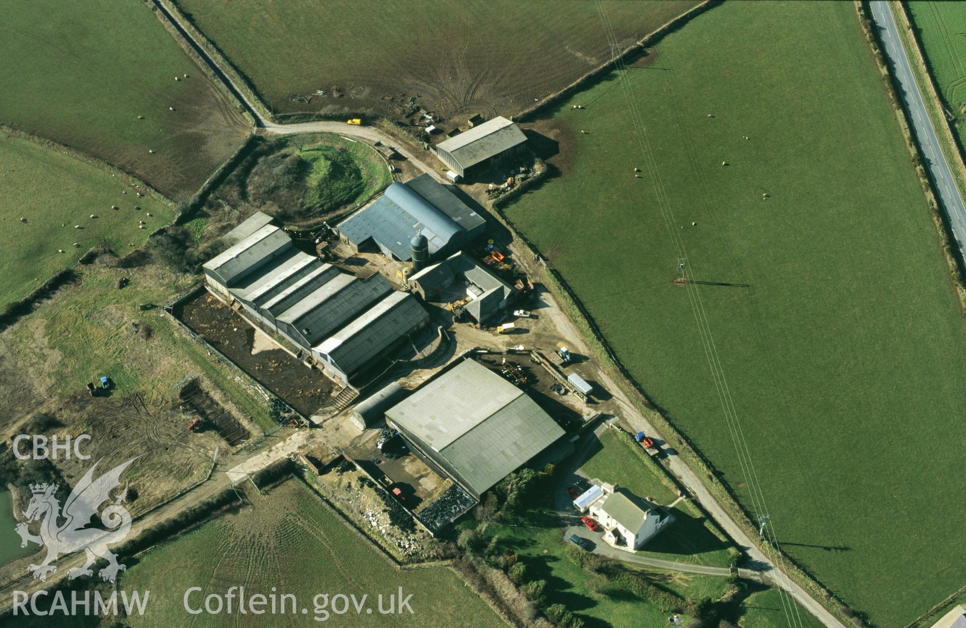 RCAHMW colour slide oblique aerial photograph of Pointz Castle, Brawdy, taken by C.R.Musson on the 27/02/1996