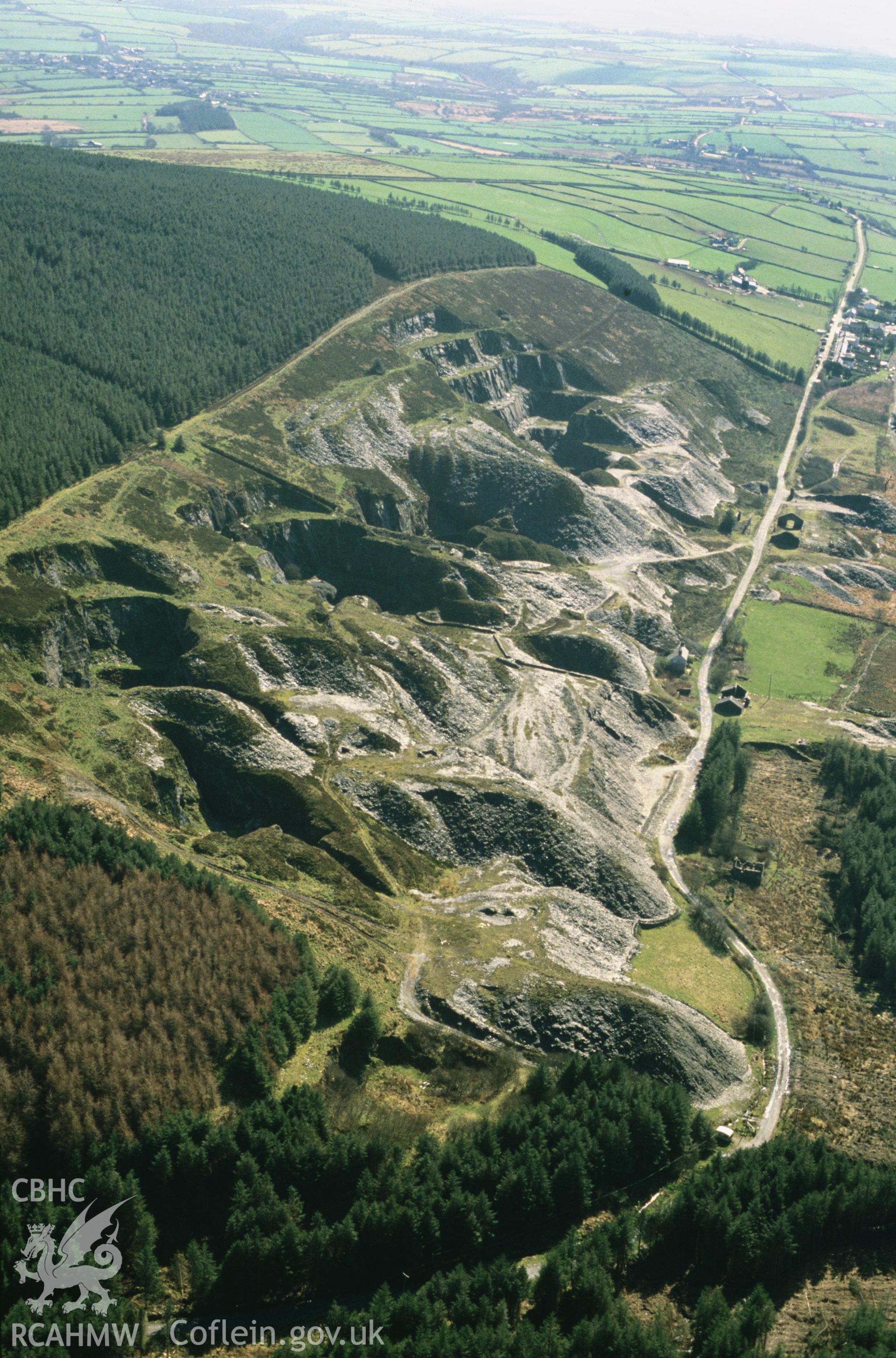 RCAHMW colour slide oblique aerial photograph of Precelly Quarry (Bellstone Quarry), Maenclochog, taken on 24/03/1991 by CR Musson