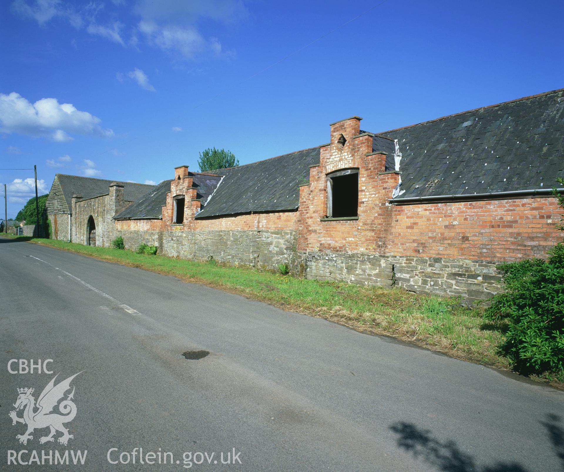 RCAHMW colour transparency showing  view of the cowhouse at Clyro Court Farm, taken by Fleur James, August 2003