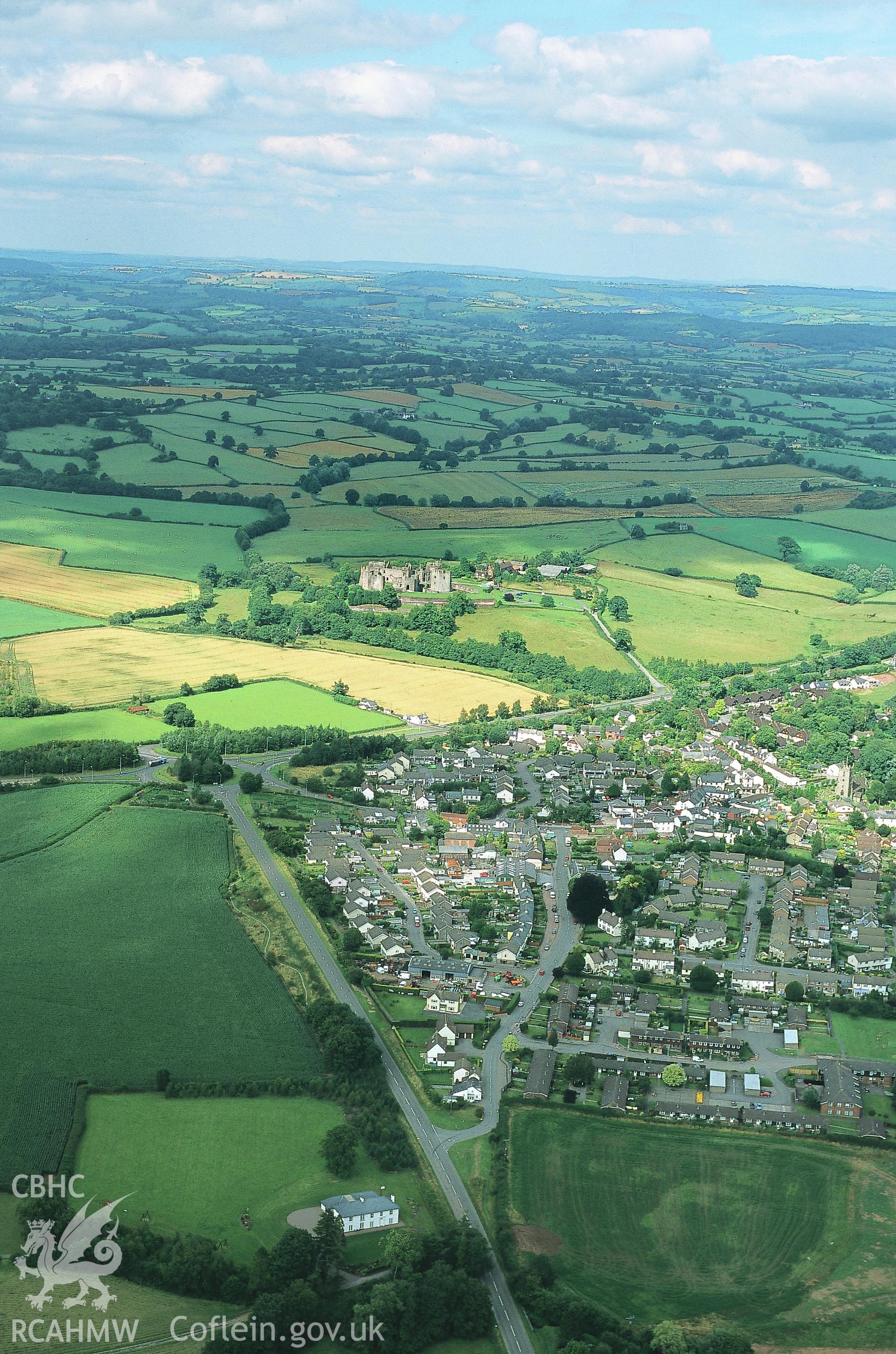 RCAHMW colour slide oblique aerial photograph of Raglan Castle, taken by Toby Driver, 2001