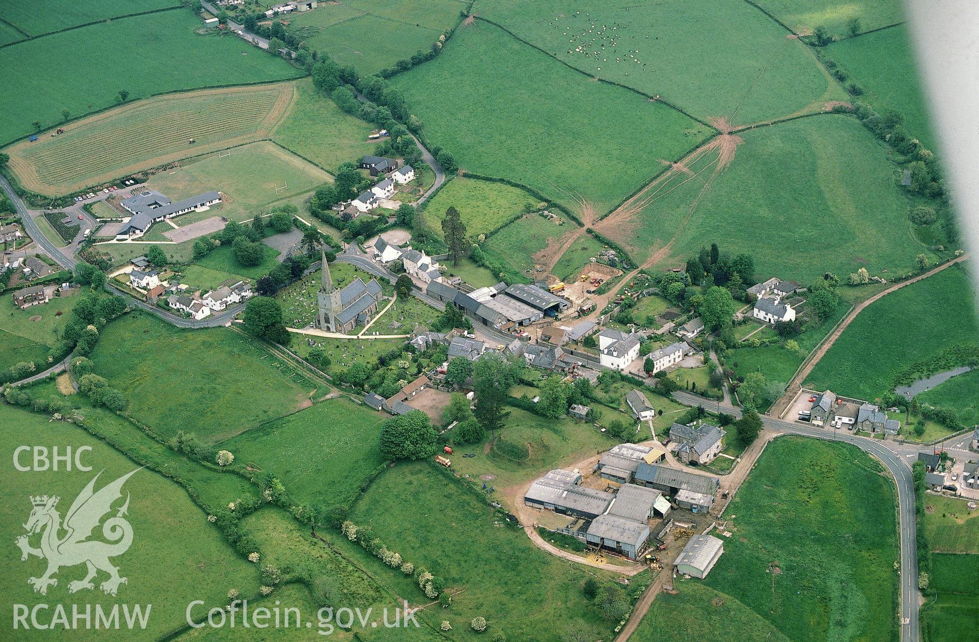 RCAHMW colour slide oblique aerial photograph of Tump Terret,  by Chris Musson, 1990