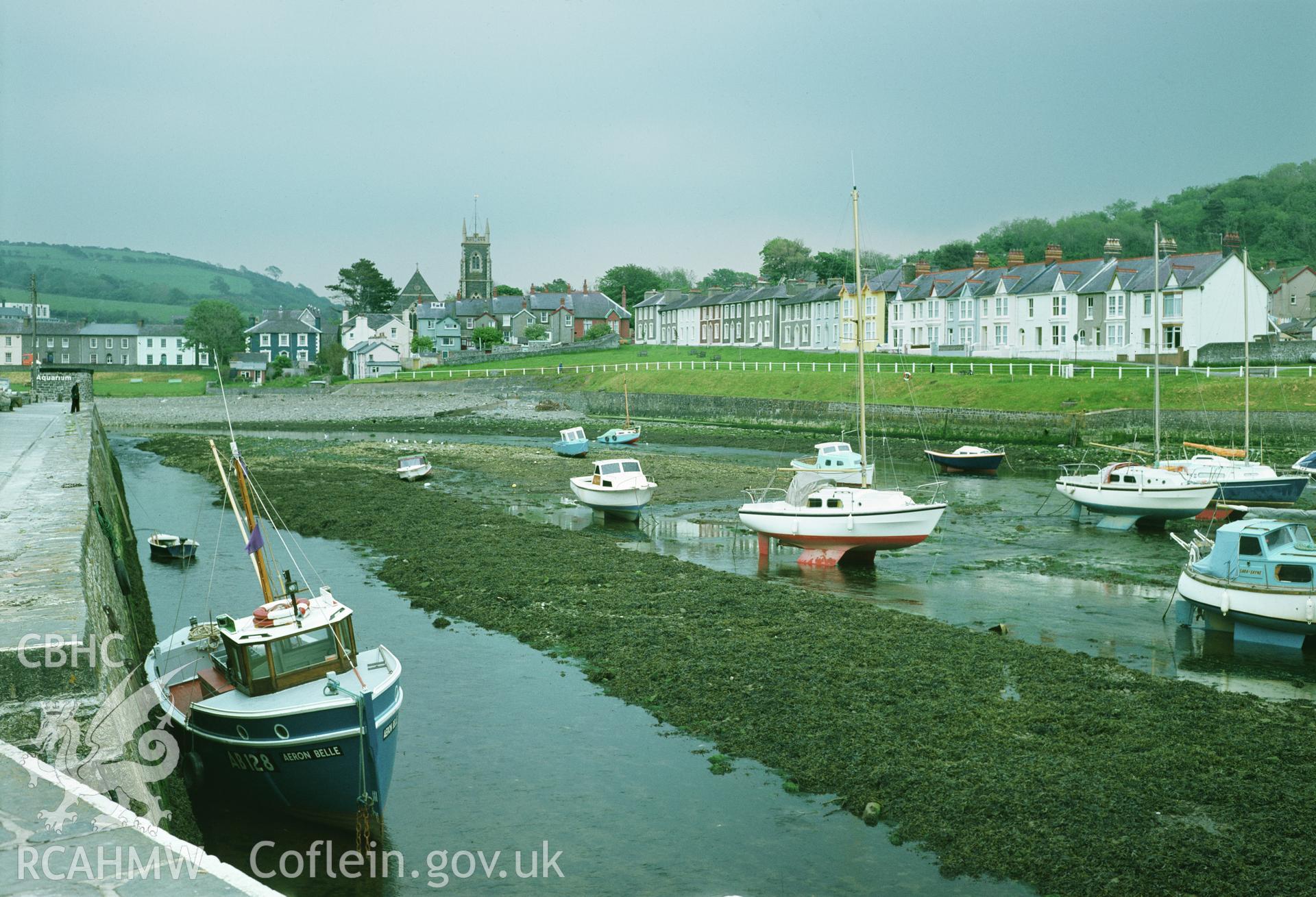 RCAHMW colour transparency of Aberaeron Harbour, taken by Iain Wright, 1979