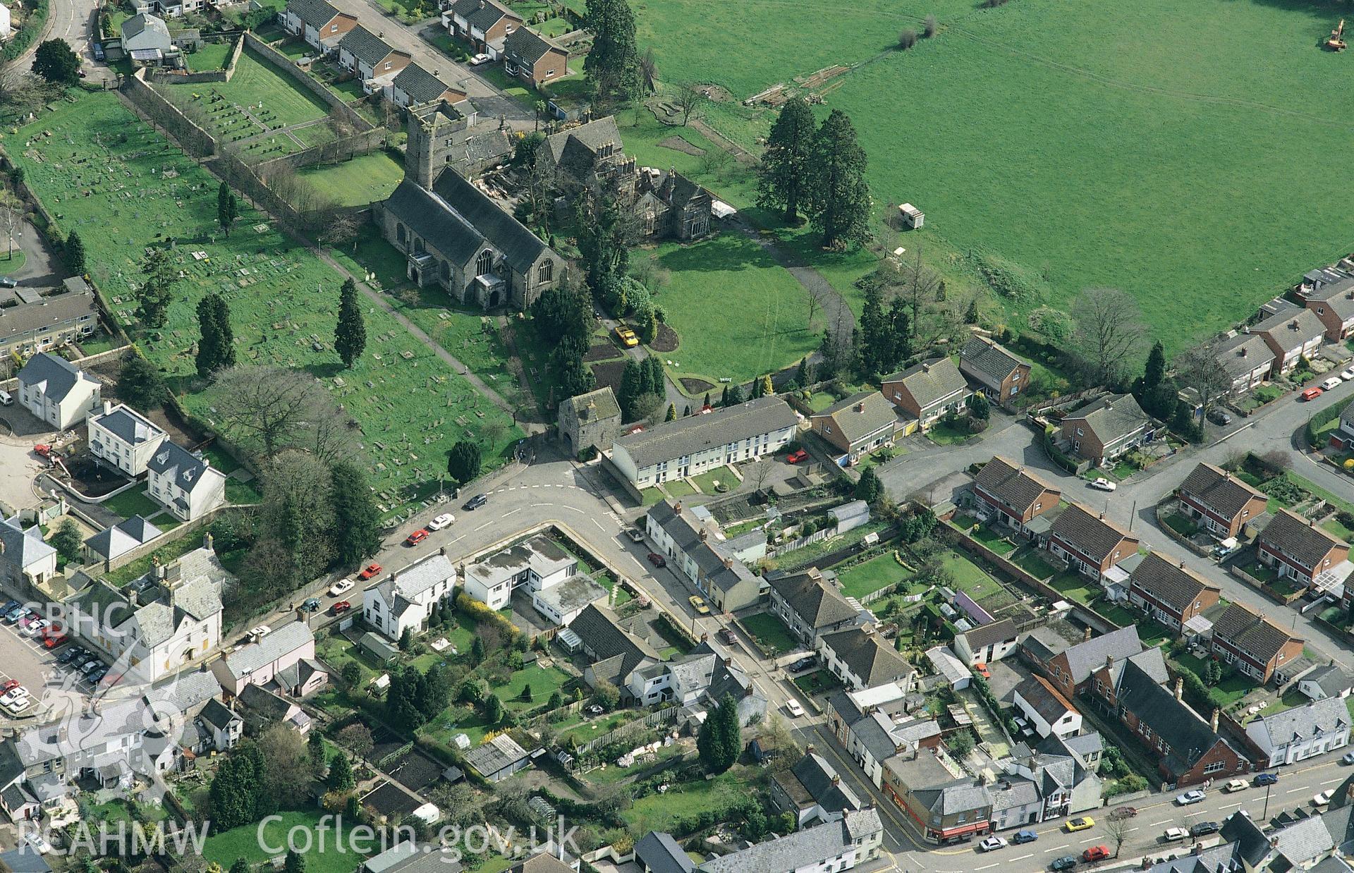 RCAHMW colour slide oblique aerial photograph of Usk Priory (Benedictine Nuns), Usk, taken by C.R. Musson, 24/03/94