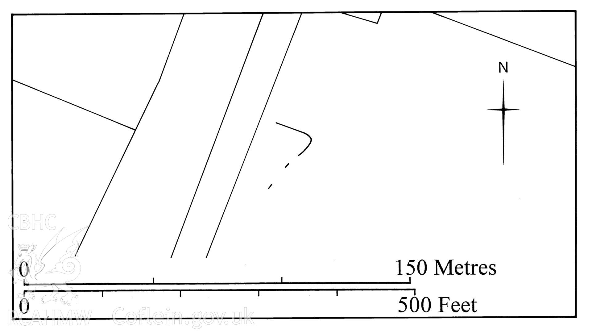 Figure 124: Paper and digitised copy of drawing of the Llandrindod Common practice camp X, produced for University of Wales Press publication "Roman Camps in Wales and the Marches", by J.L. Davies and R.H. Jones, Board of Celtic Studies, University of Wales.