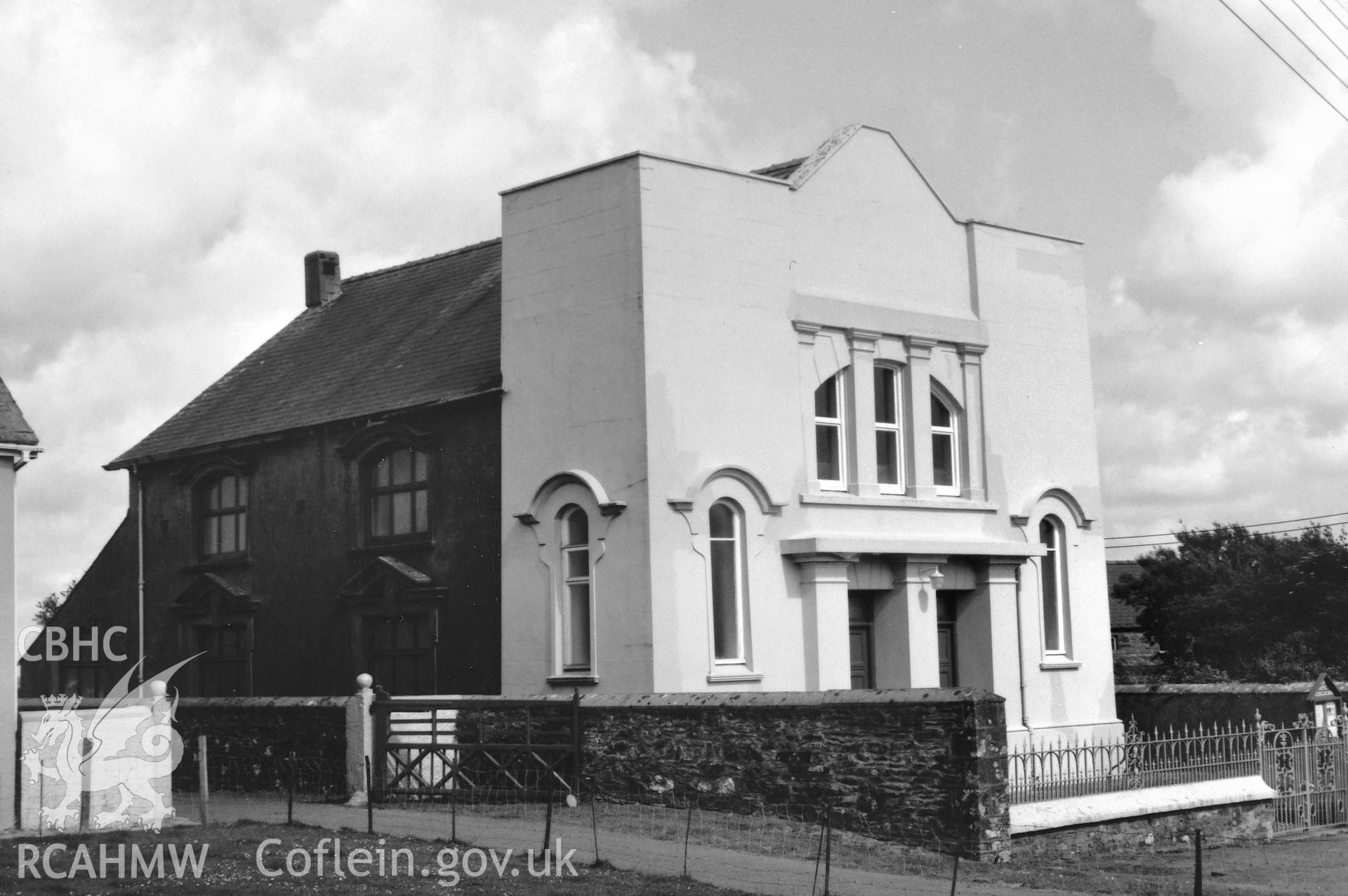 Digital copy of a black and white photograph showing a general view of Hen Gapel Independent Chapel, Maenclochog, taken by Robert Scourfield, 1996.