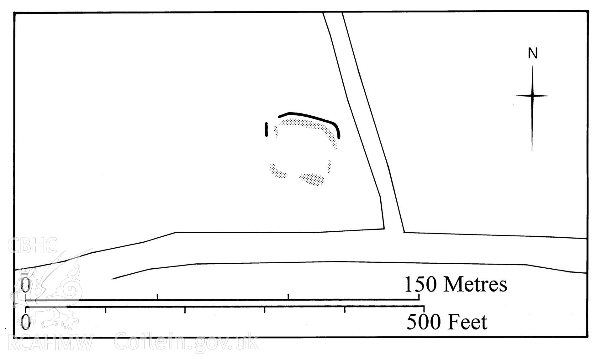 Figure 102: Paper and digitised copy of drawing of Gelligaer Common practice camp V, produced for University of Wales Press publication "Roman Camps in Wales and the Marches", by J.L. Davies and R.H. Jones, Board of Celtic Studies, University of Wales.