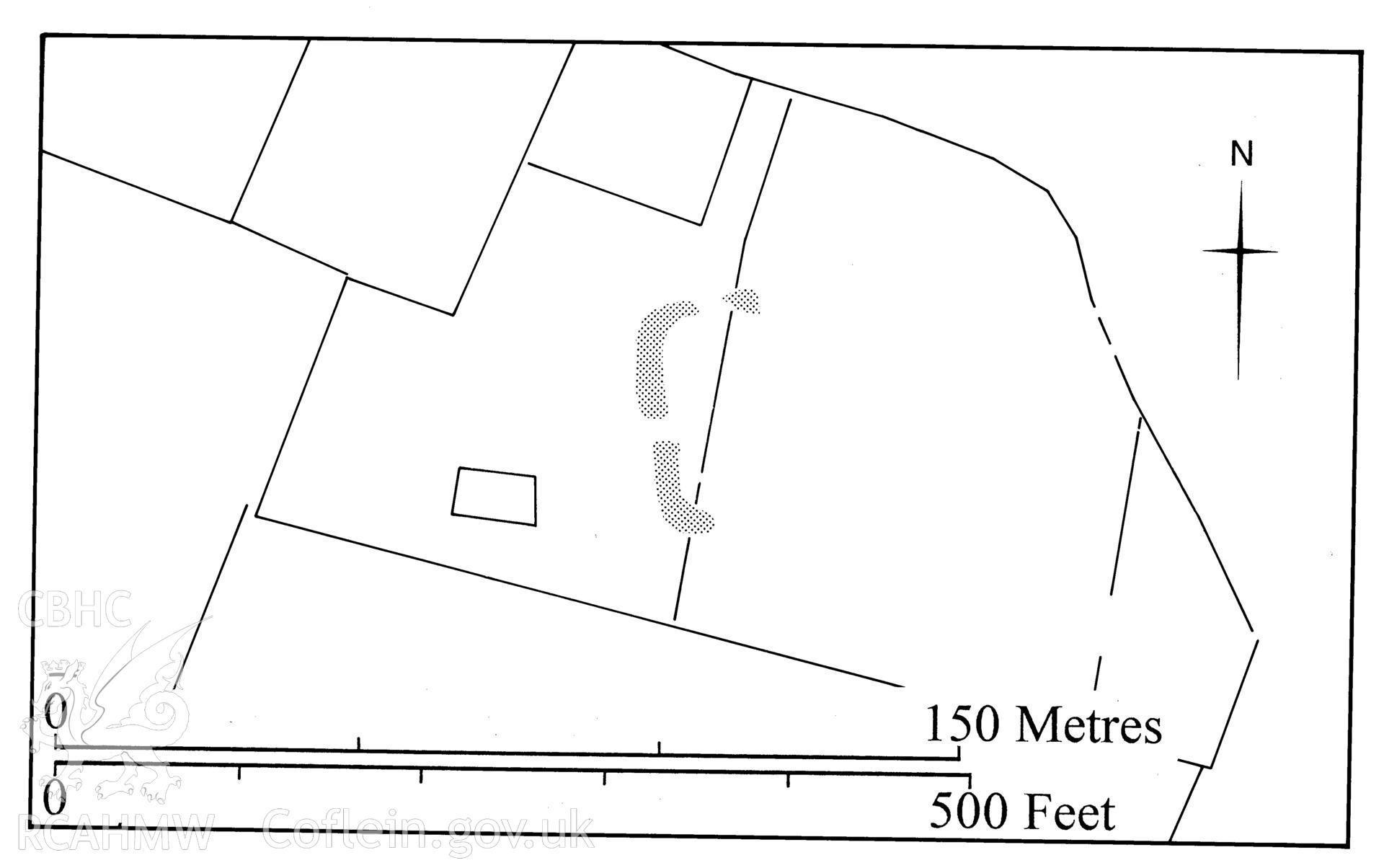 Figure 131: Paper and digitised copy of drawing of the Llandrindod Common practice camp XVIII, produced for University of Wales Press publication "Roman Camps in Wales and the Marches", by J.L. Davies and R.H. Jones, Board of Celtic Studies, University of Wales.