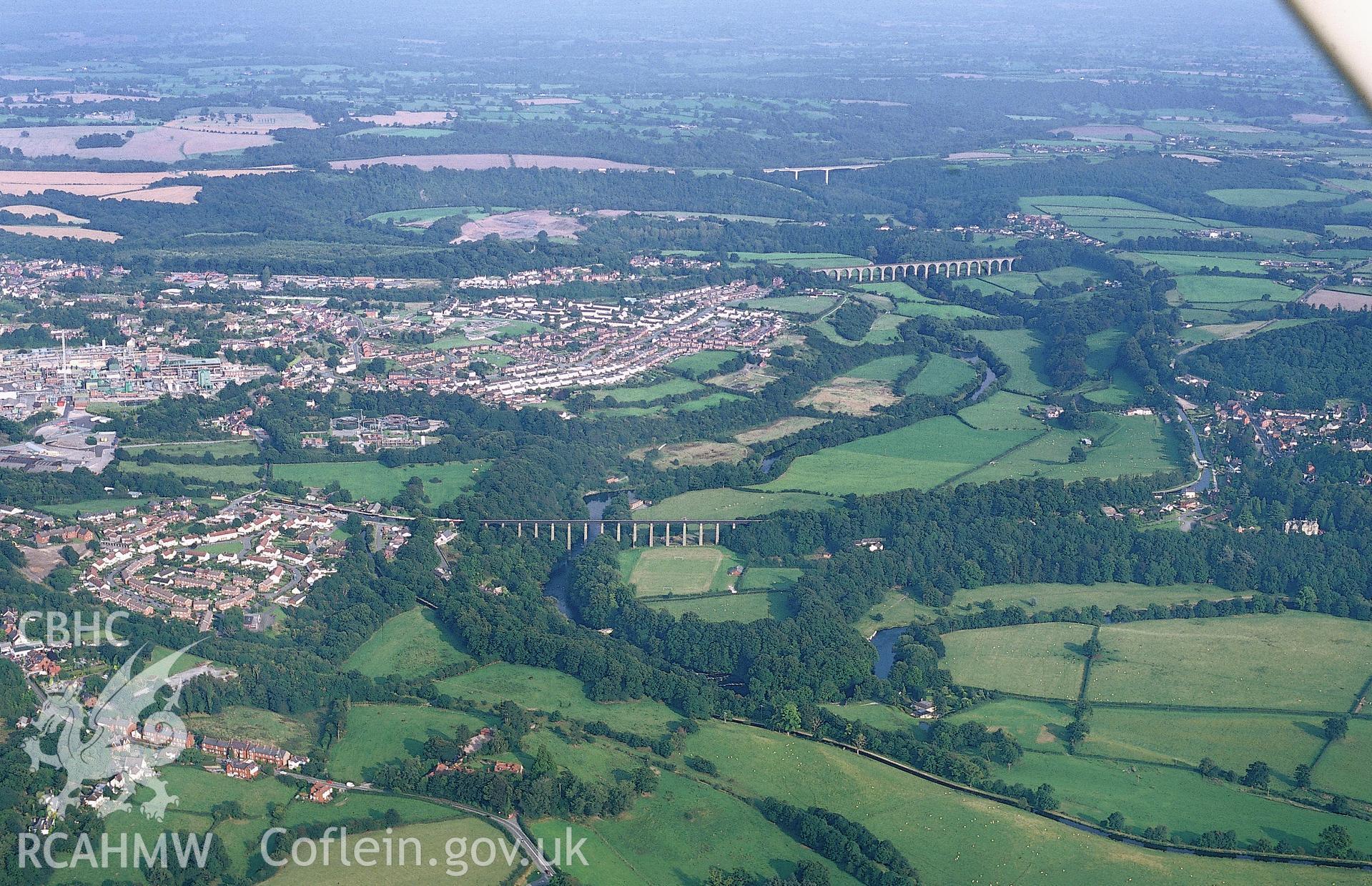 Slide of RCAHMW colour oblique aerial photograph of Pont Cysyllte Aqueduct, taken by Toby Driver, 2000