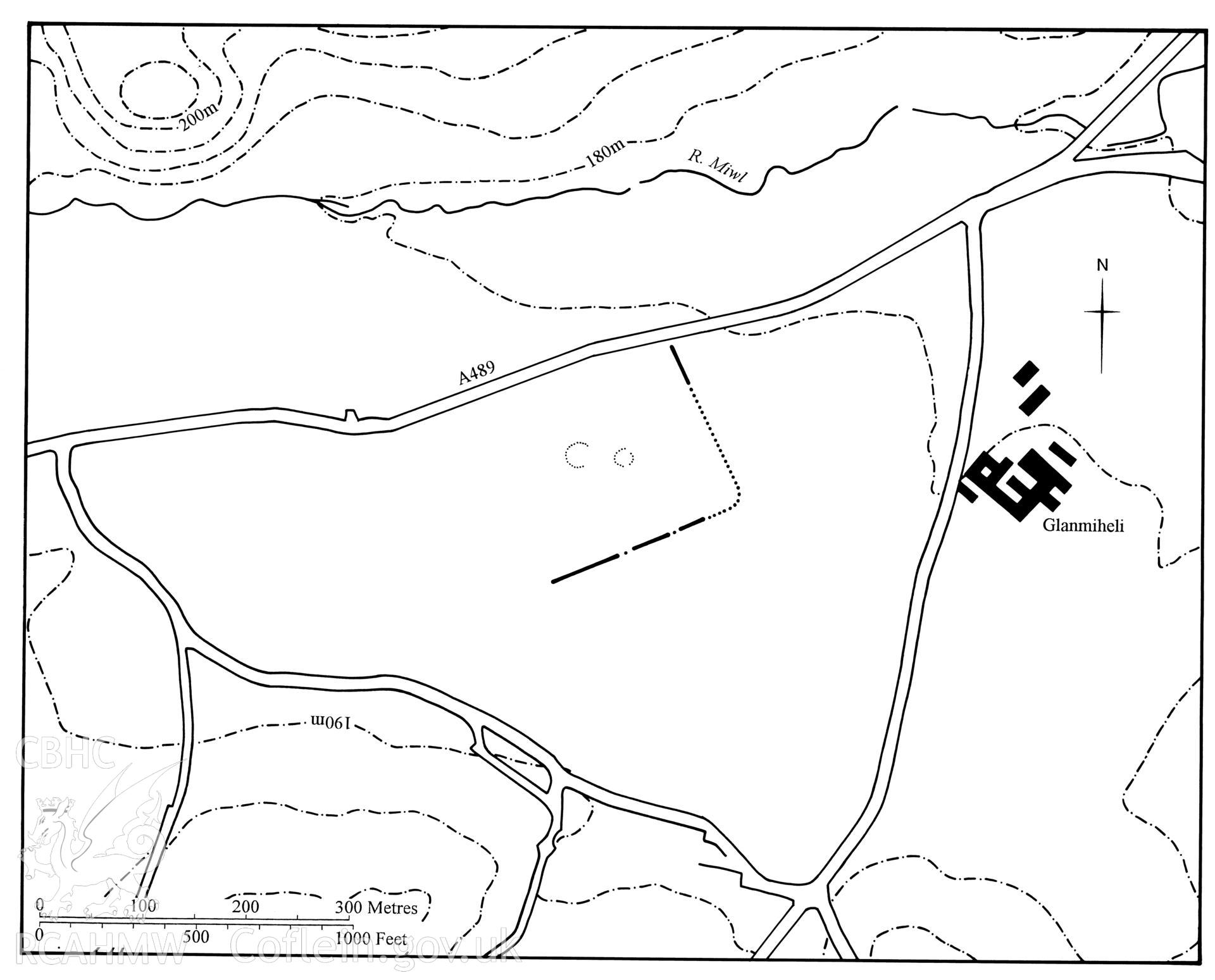 Figure 79: Paper and digitised copy of drawing of Glanmiheli Roman marching camp, produced for University of Wales Press publication "Roman Camps in Wales and the Marches", by J.L. Davies and R.H. Jones, Board of Celtic Studies, University of Wales.