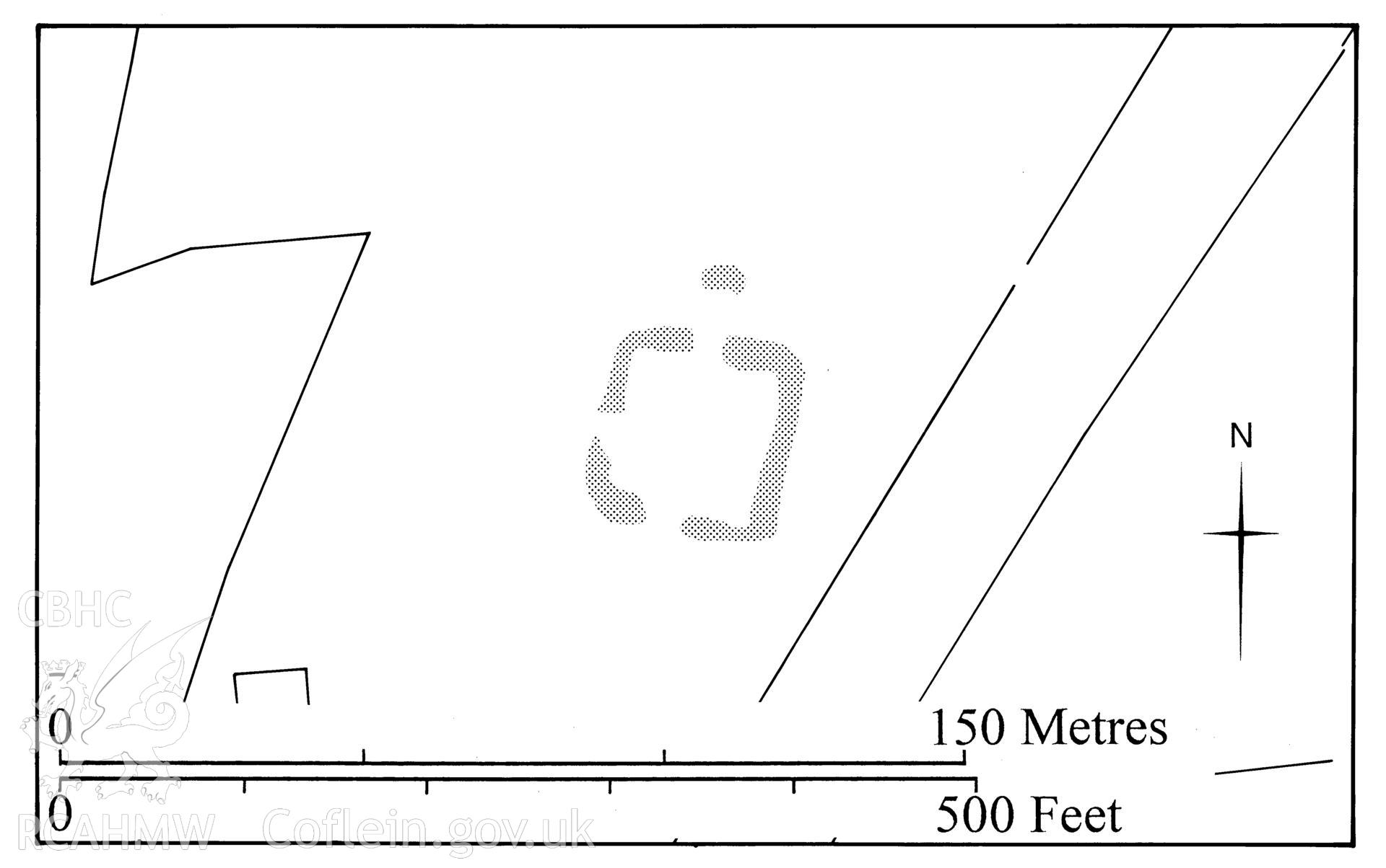 Figure 132: Paper and digitised copy of drawing of the Llandrindod Common practice camp XIX, produced for University of Wales Press publication "Roman Camps in Wales and the Marches", by J.L. Davies and R.H. Jones, Board of Celtic Studies, University of Wales.