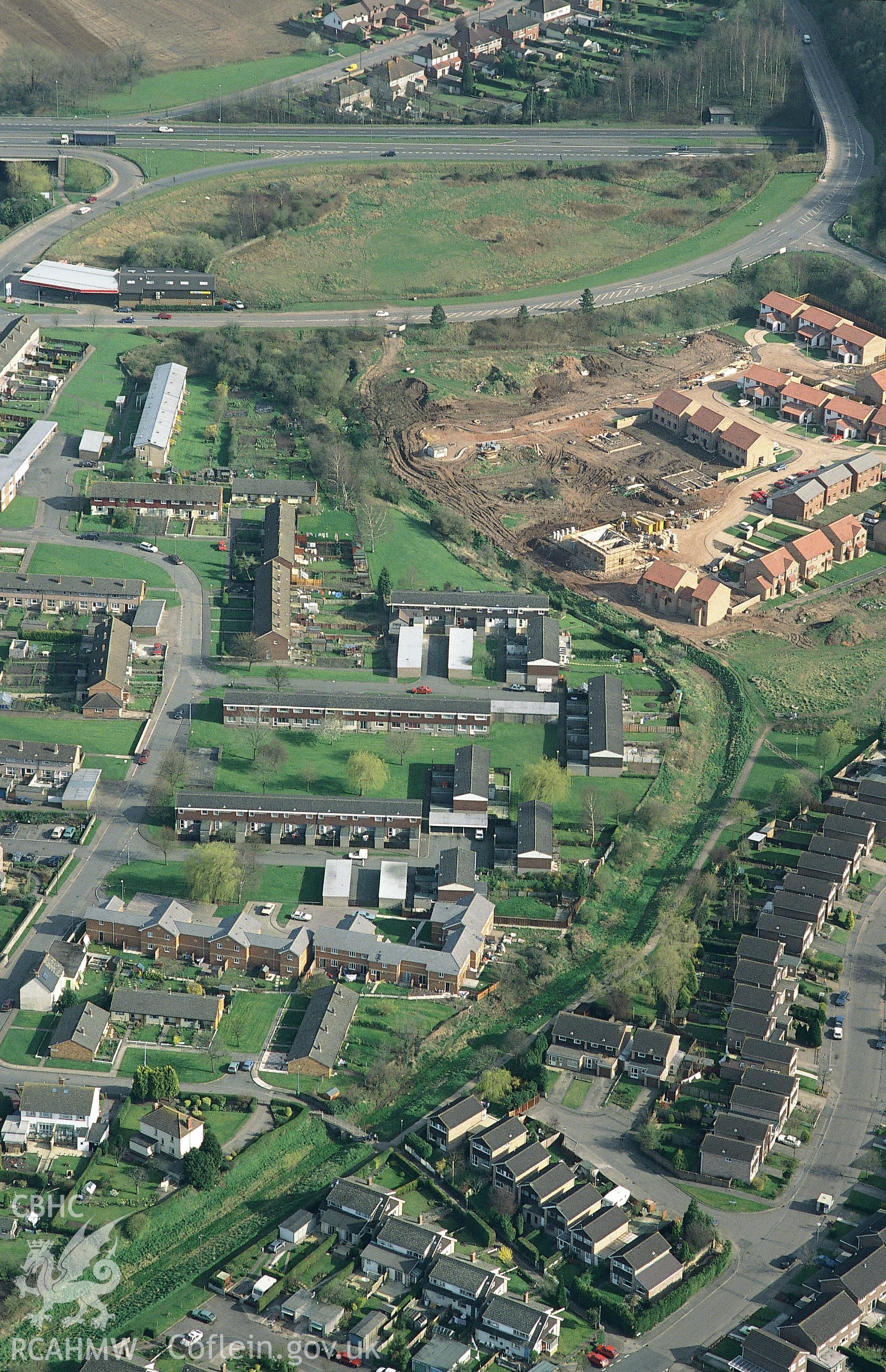 RCAHMW colour slide oblique aerial photograph of Clawdd Du, Over Monnow, Monmouth, taken by C.R. Musson, 24/03/94