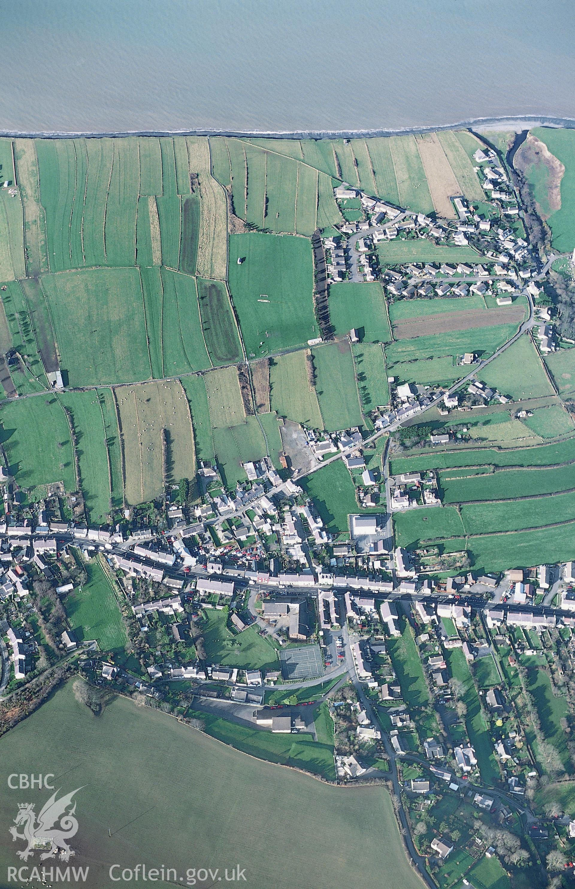 Slide of RCAHMW colour oblique aerial photograph of Llanon, taken by T.G. Driver, 14/2/2002.