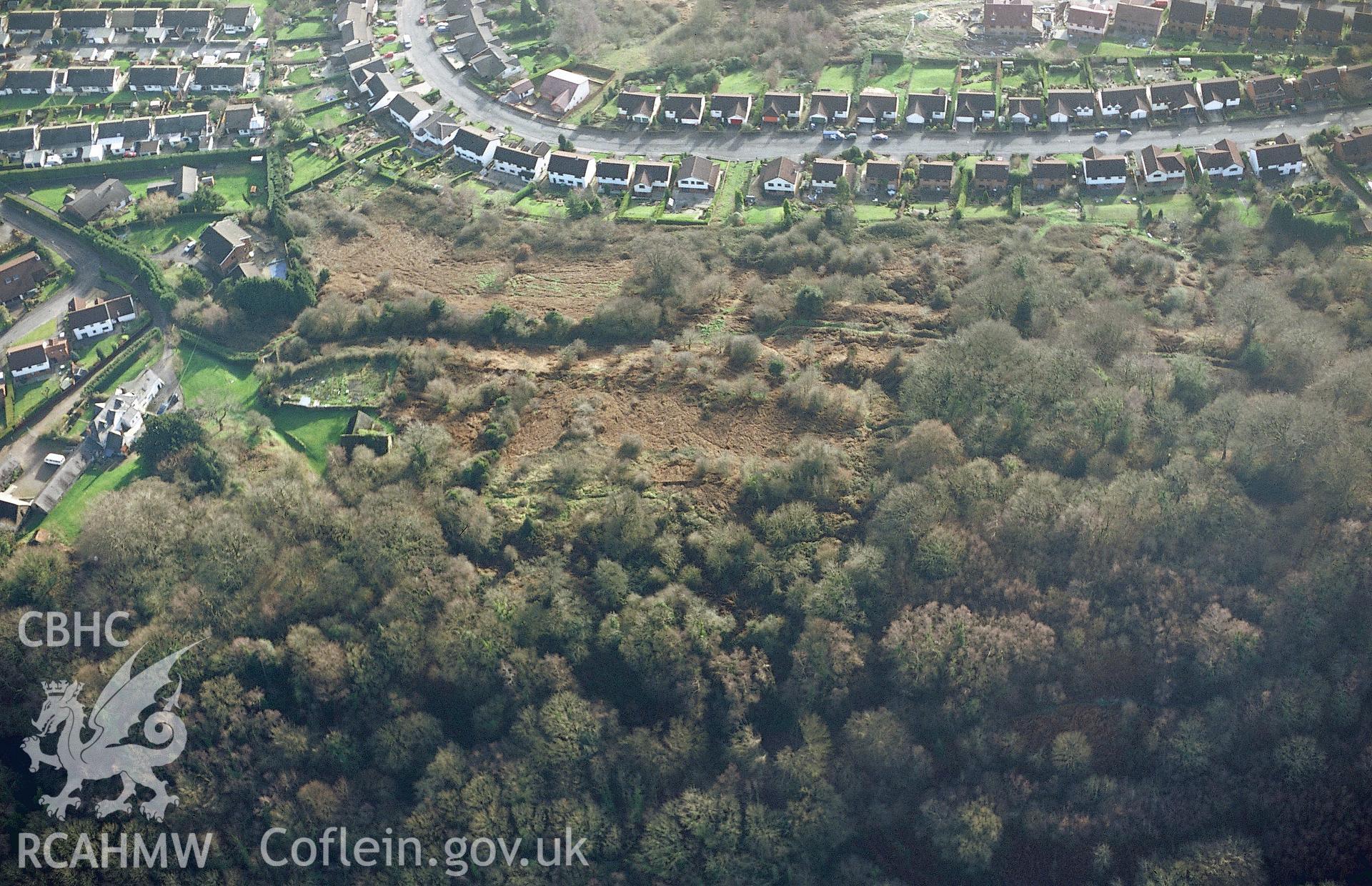 Slide of RCAHMW colour oblique aerial photograph of Lodge Wood Camp, taken by T.G. Driver, 2005.