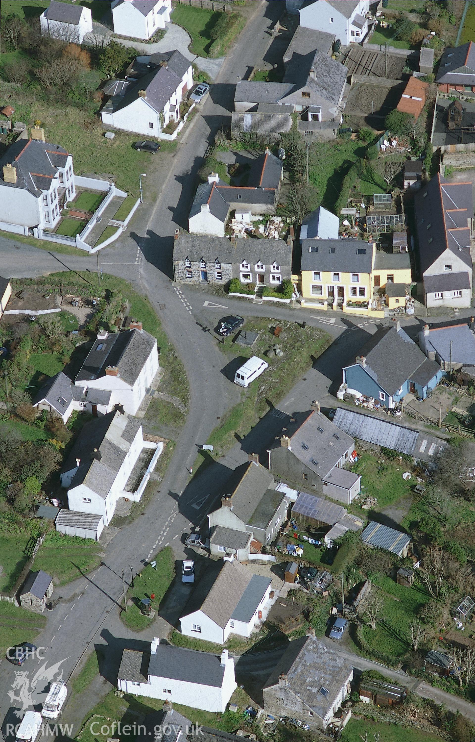 Slide of RCAHMW colour oblique aerial photograph of Trefin Village, taken by Toby Driver, 2002.