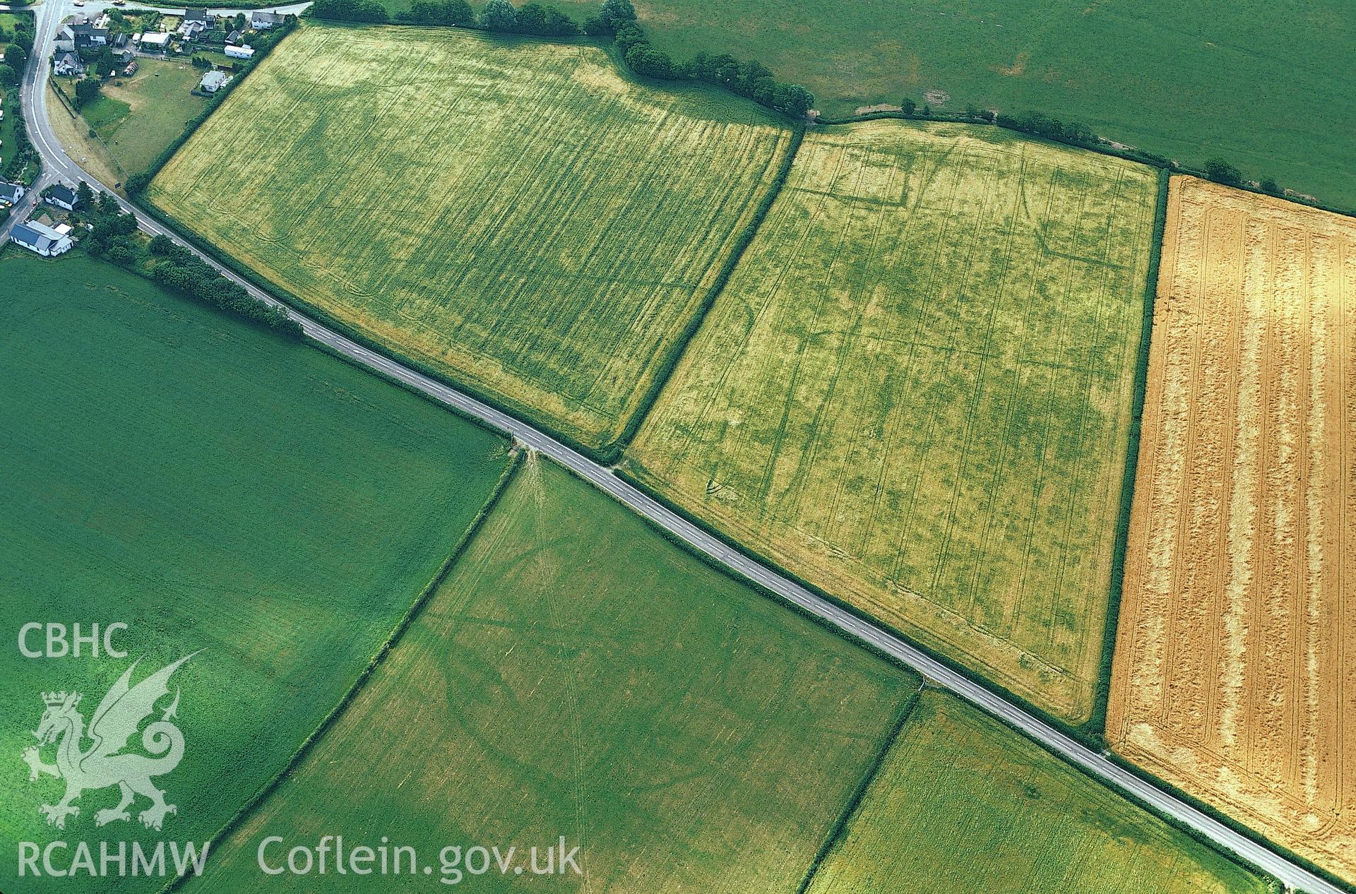 Slide of RCAHMW colour oblique aerial photograph of Walton Roman Marching Camps, taken by C.R. Musson, 24/7/1996.