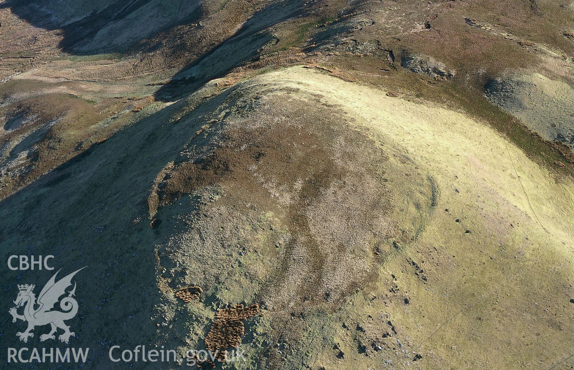 Slide of RCAHMW colour oblique aerial photograph of  Castell Rhyfel, taken by T.G. Driver, 2001.