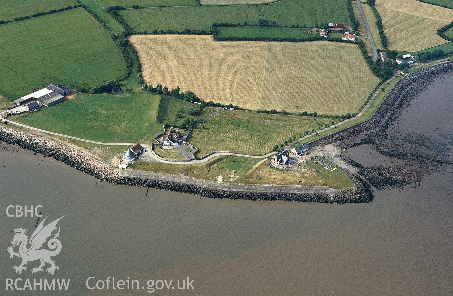 RCAHMW colour slide oblique aerial photograph of Goldcliff Priory (Benedictine), Goldcliffe, taken by C.R. Musson, 18/07/94