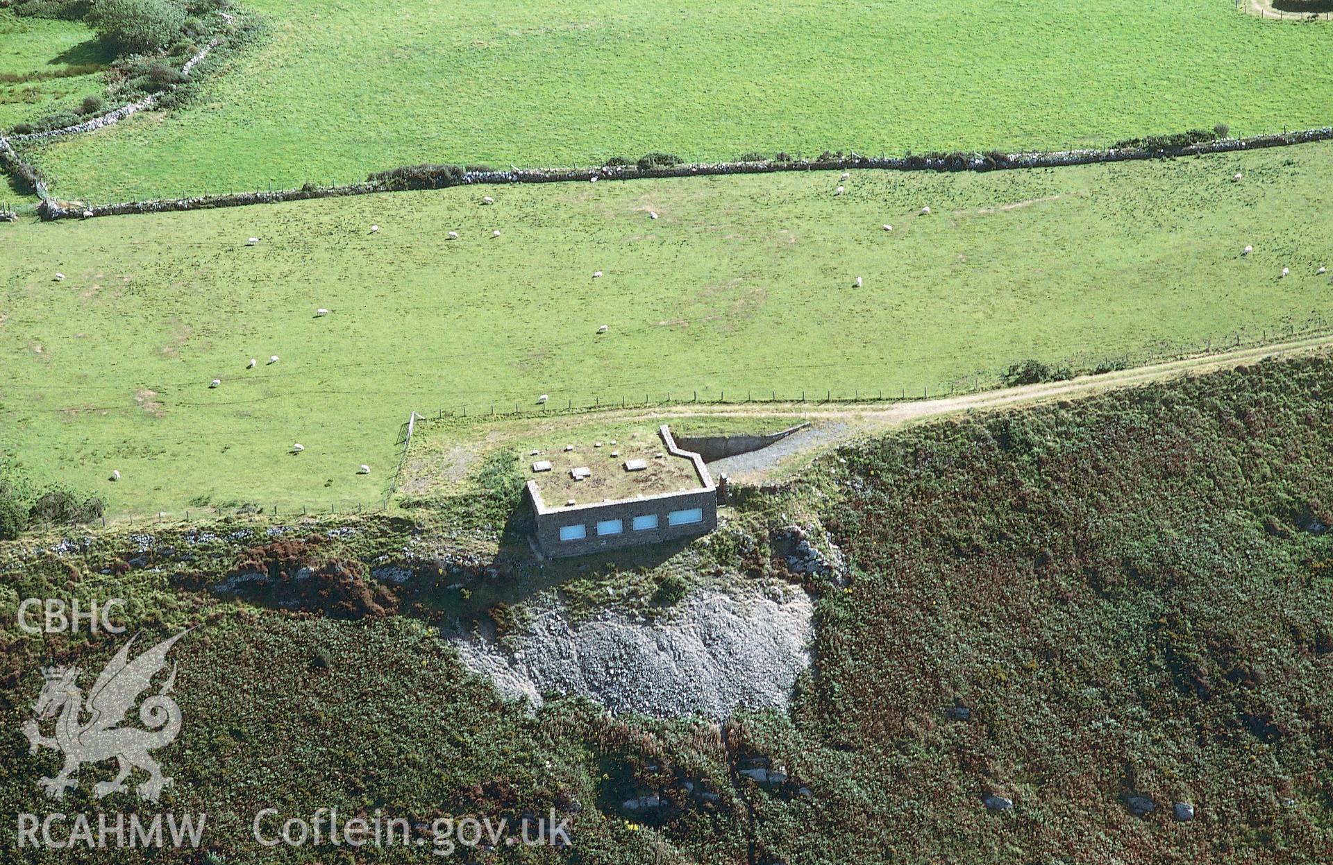 Slide of RCAHMW colour oblique aerial photograph of Gaerwen, Llangrannog, taken by Toby Driver, 2002.