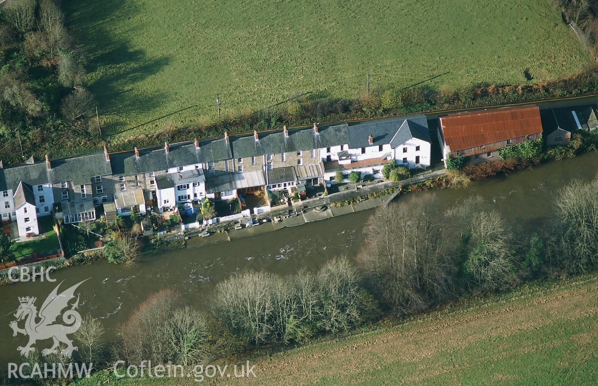 Slide of RCAHMW colour oblique aerial photograph of aerial view of Llandysul, taken by Toby Driver, 2002.