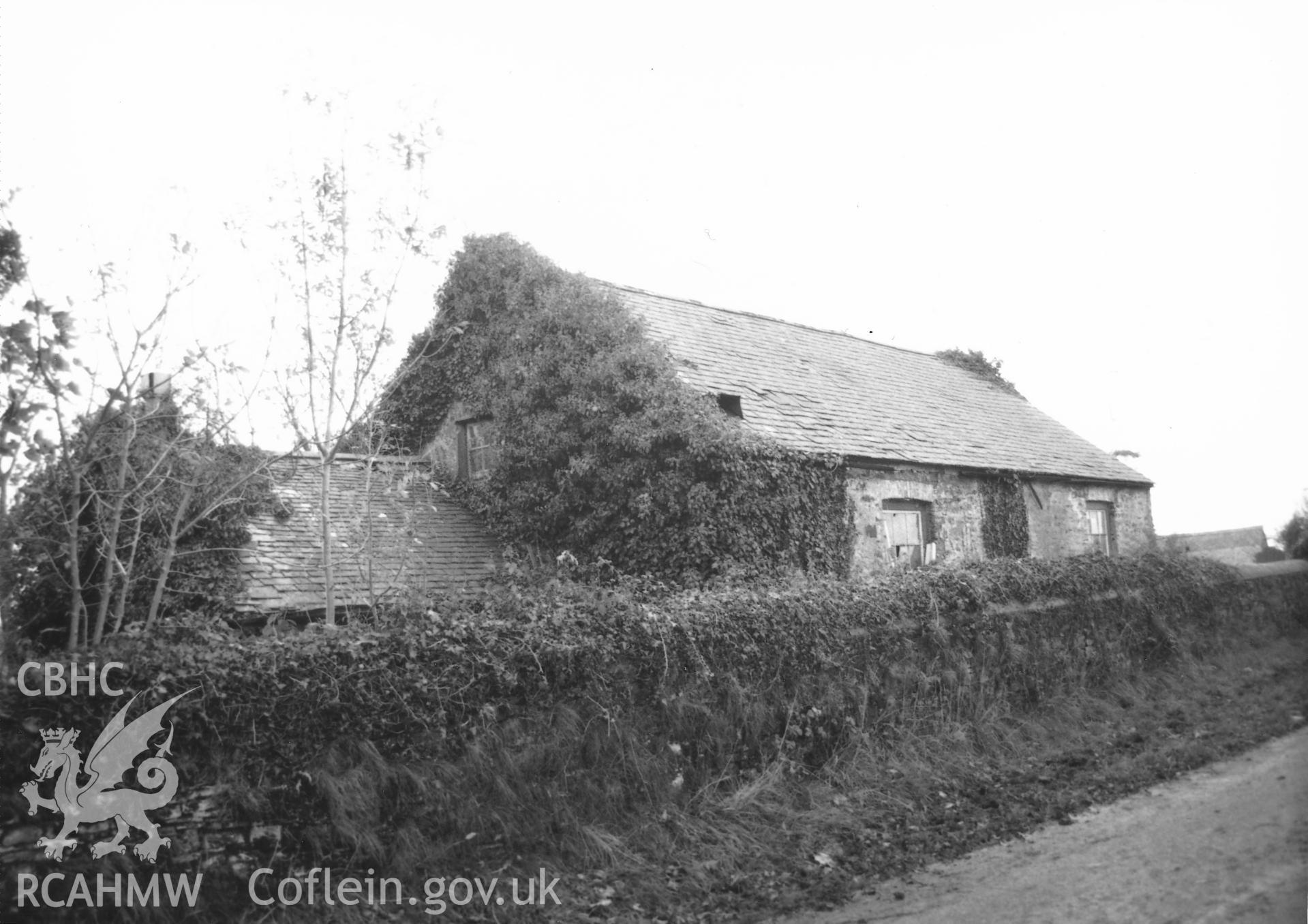 Digital copy of a black and white photograph showing general view of Burnett's Hill Calvinistic Methodist Chapel,  Martletwy, taken by Robert Scourfield, c.1996.