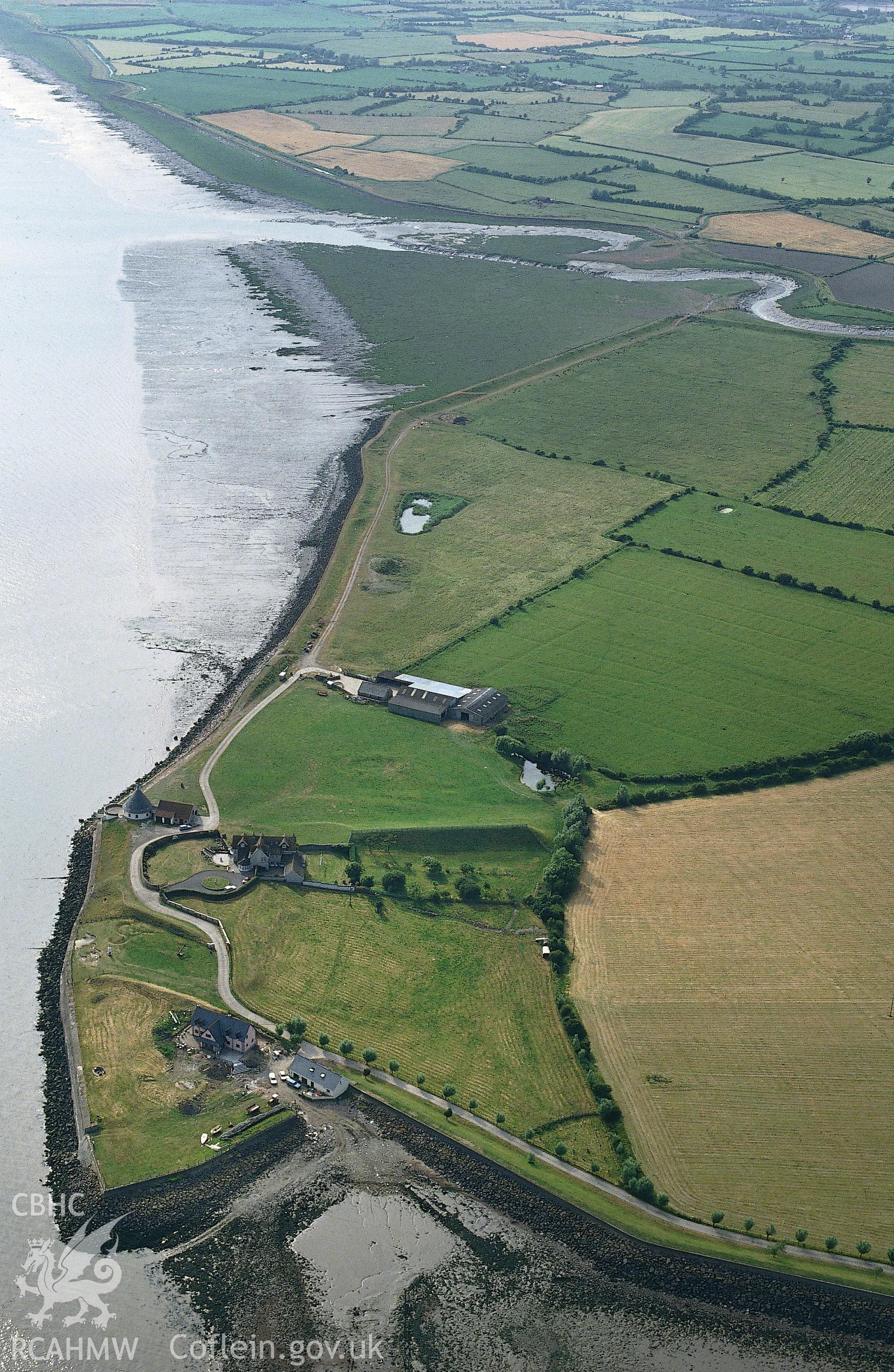 RCAHMW colour slide oblique aerial photograph of Goldcliff Priory (Benedictine), Goldcliffe, taken by C.R. Musson, 18/07/94