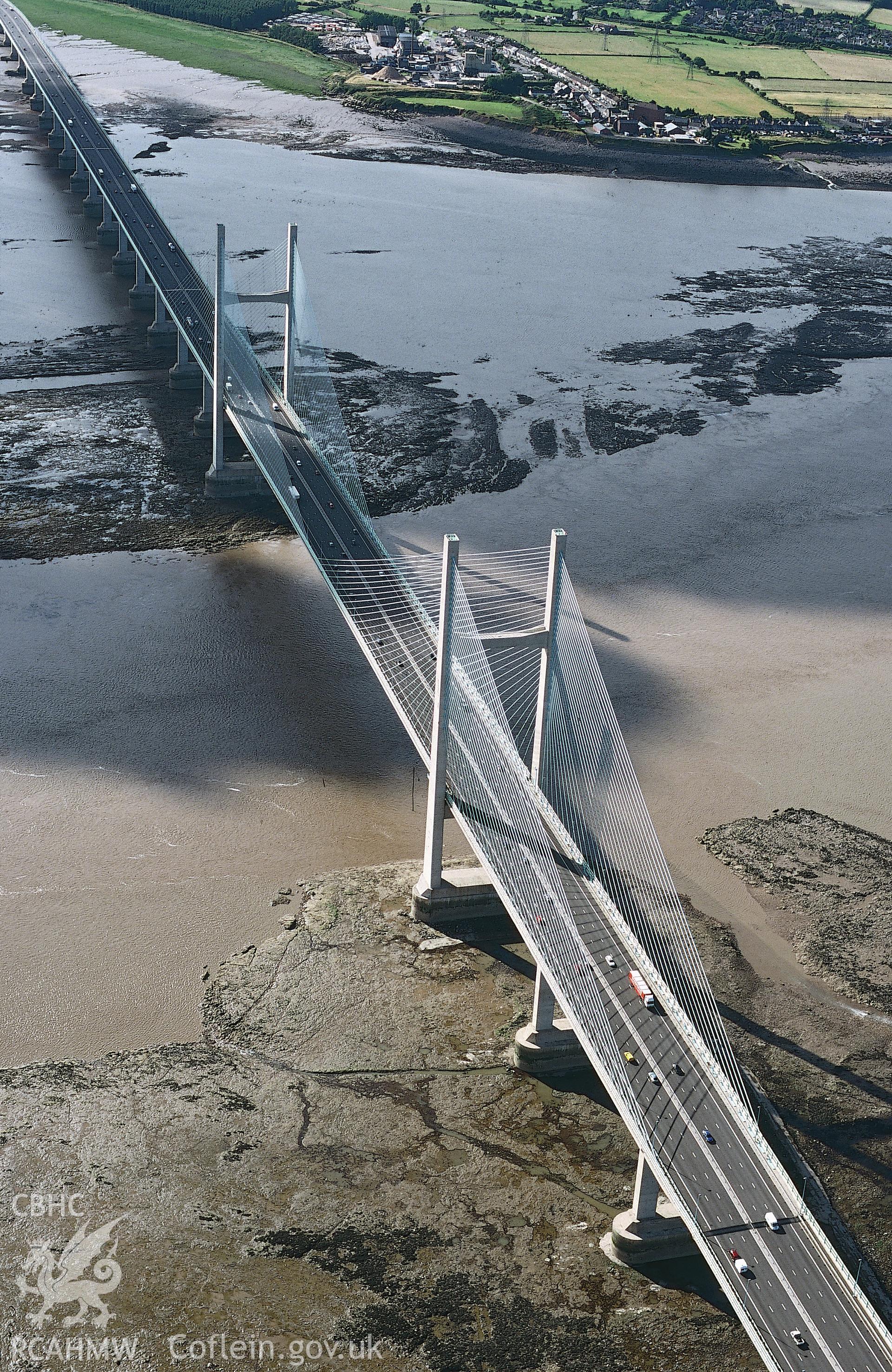 Slide of RCAHMW colour oblique aerial photograph of the Second Severn Crossing, taken by Toby Driver, 2001