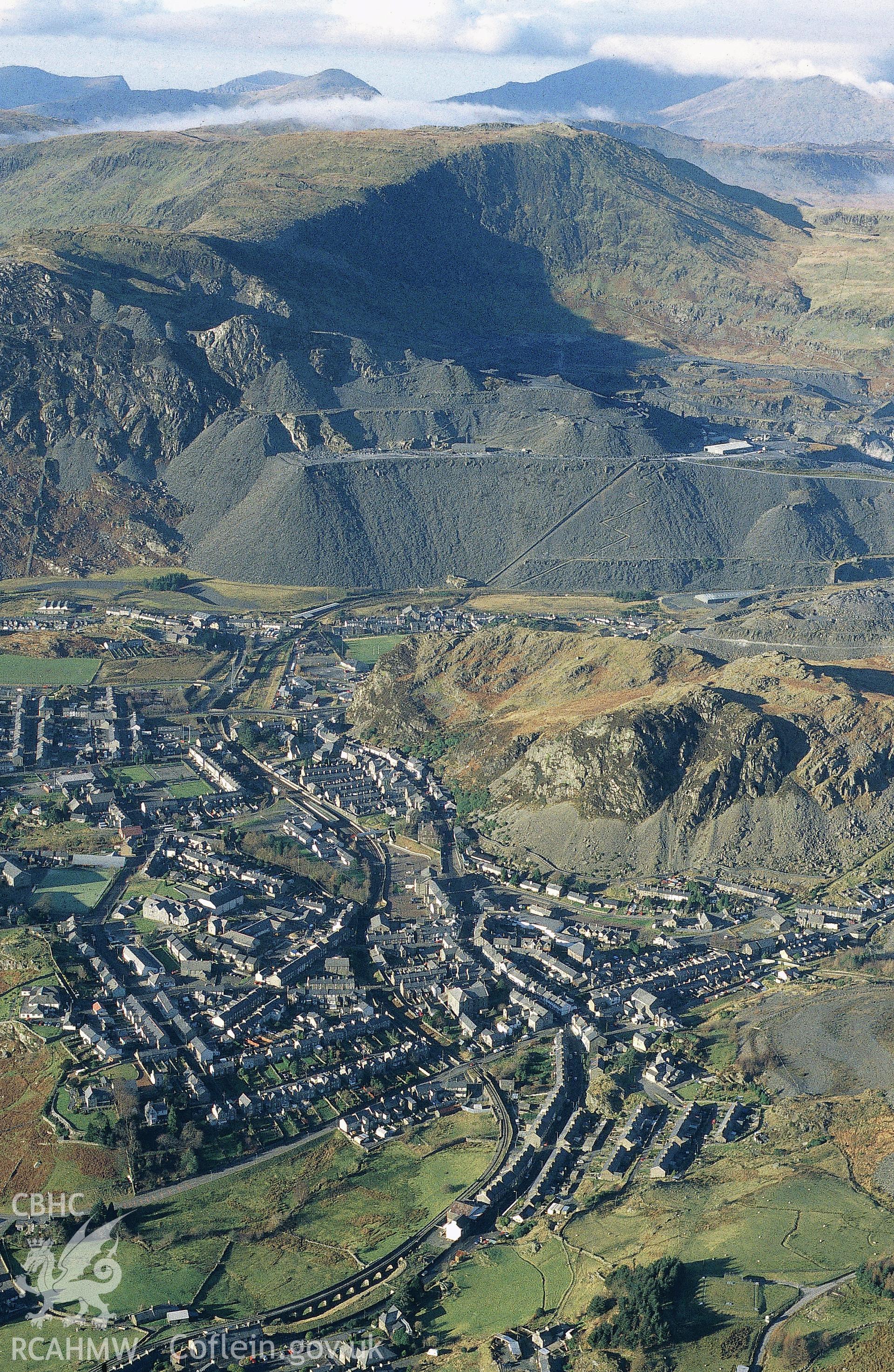 Slide of RCAHMW colour oblique aerial photograph of Blaenau Ffestiniog, Toby Driver, 2001.