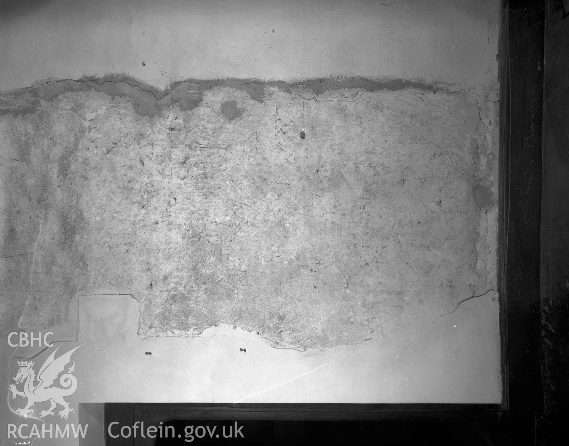 Black and white acetate negative showing interior view of Llanfihangel Church.