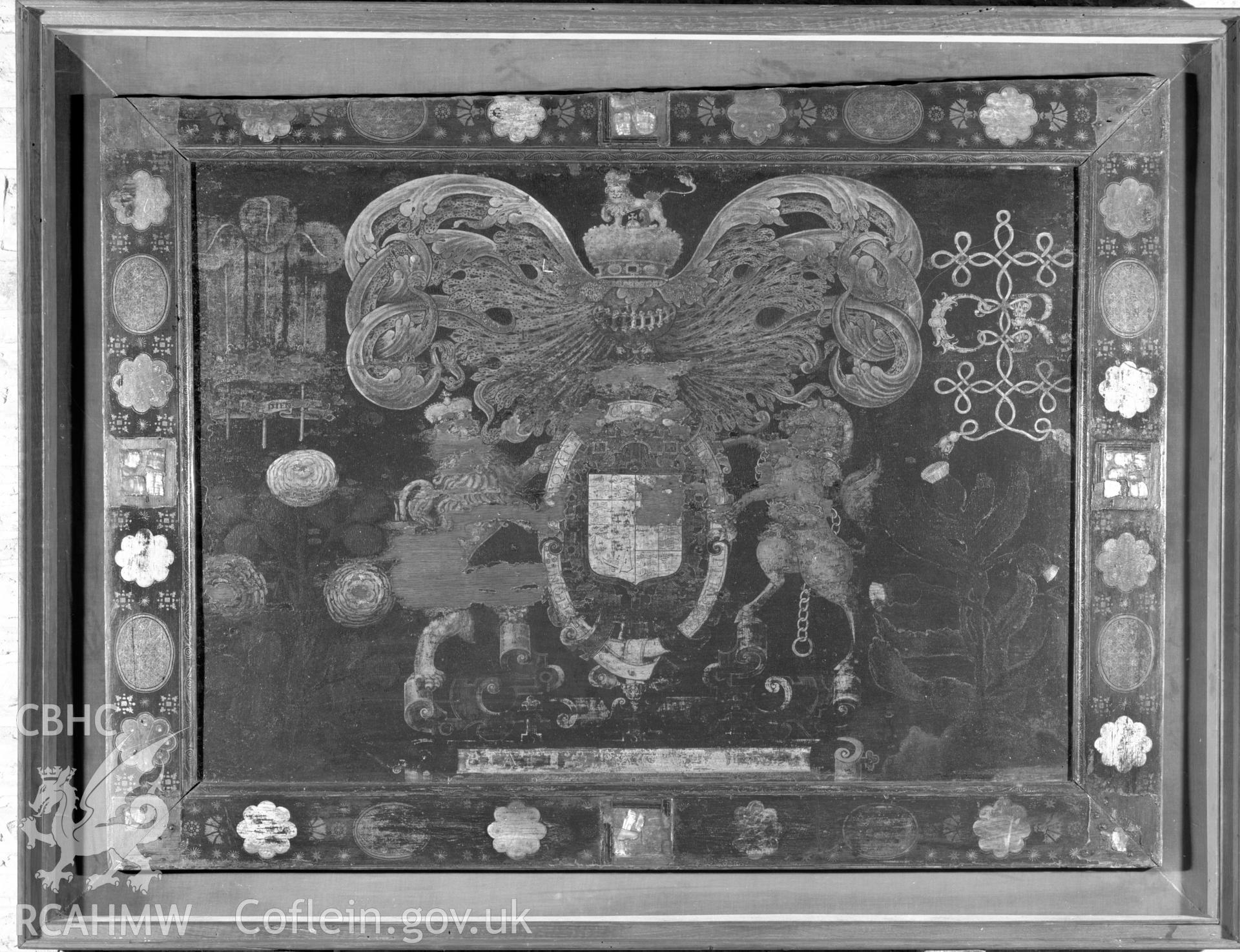 Black and white acetate negative showing interior view of Llanfihangel Church.