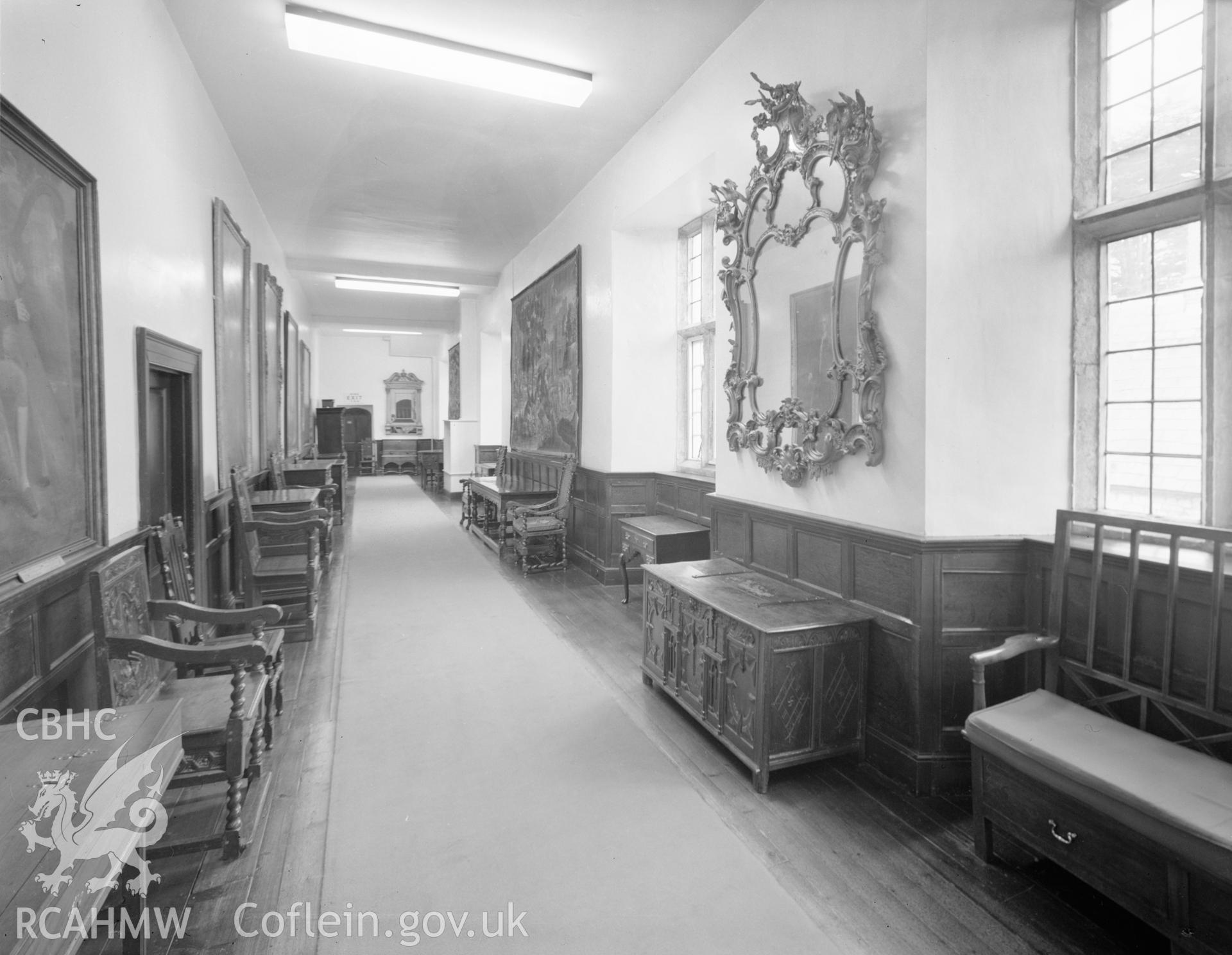 Black and white acetate negative showing interior view of St Fagan's Castle.