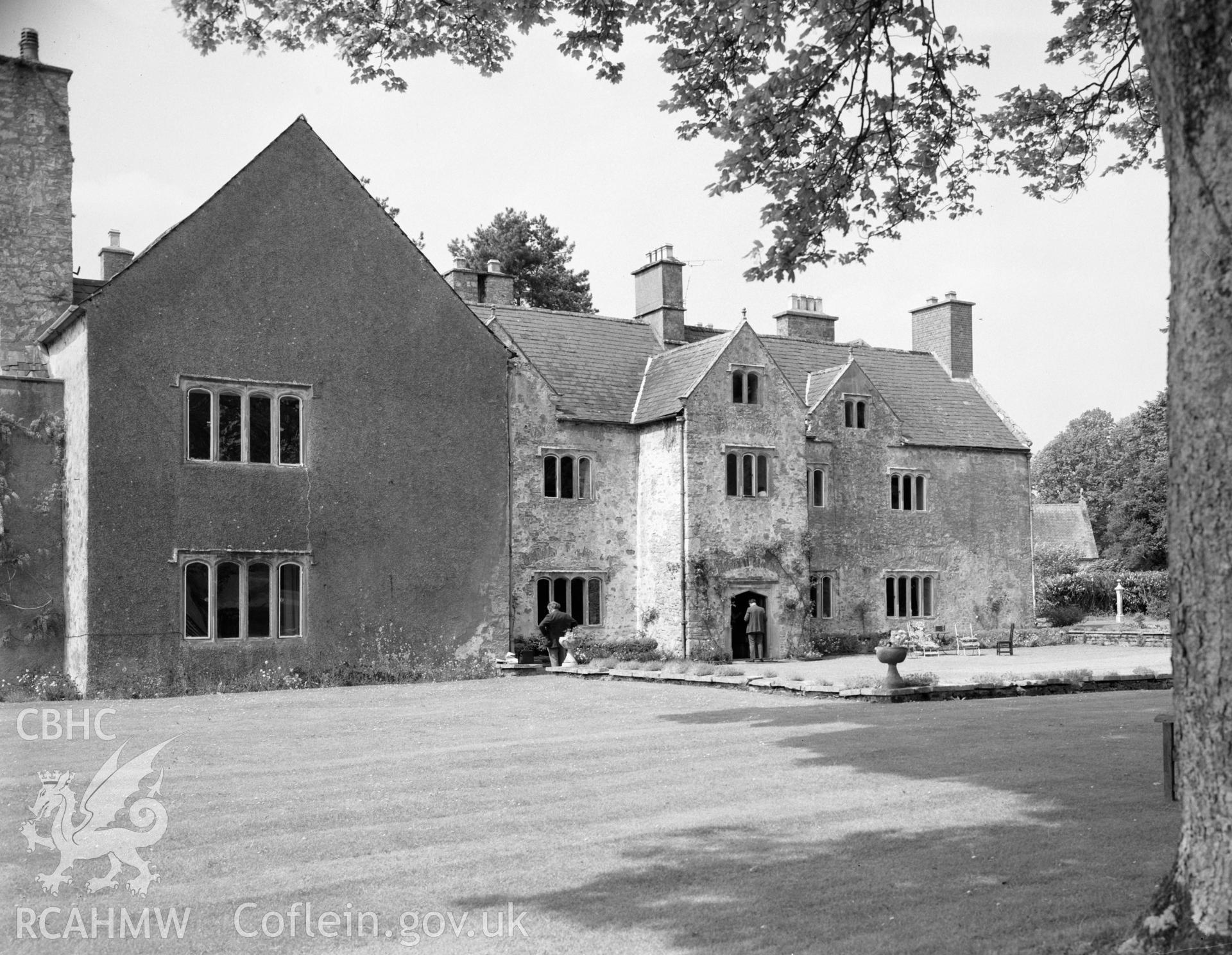 Black and white acetate negative showing an exterior view of Llansannor Court.