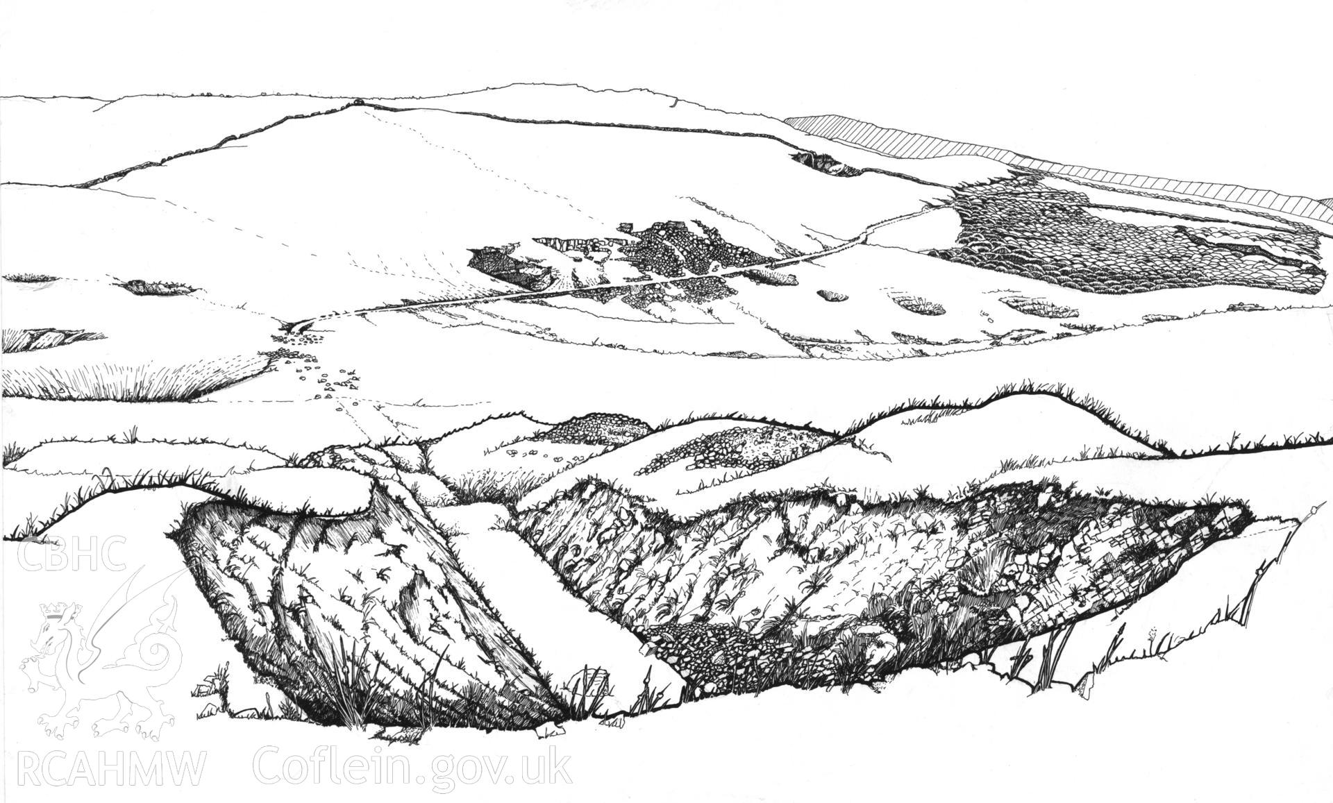 Cribarth Rotten-Stone Tramroad, sketch by Stephen Hughes.