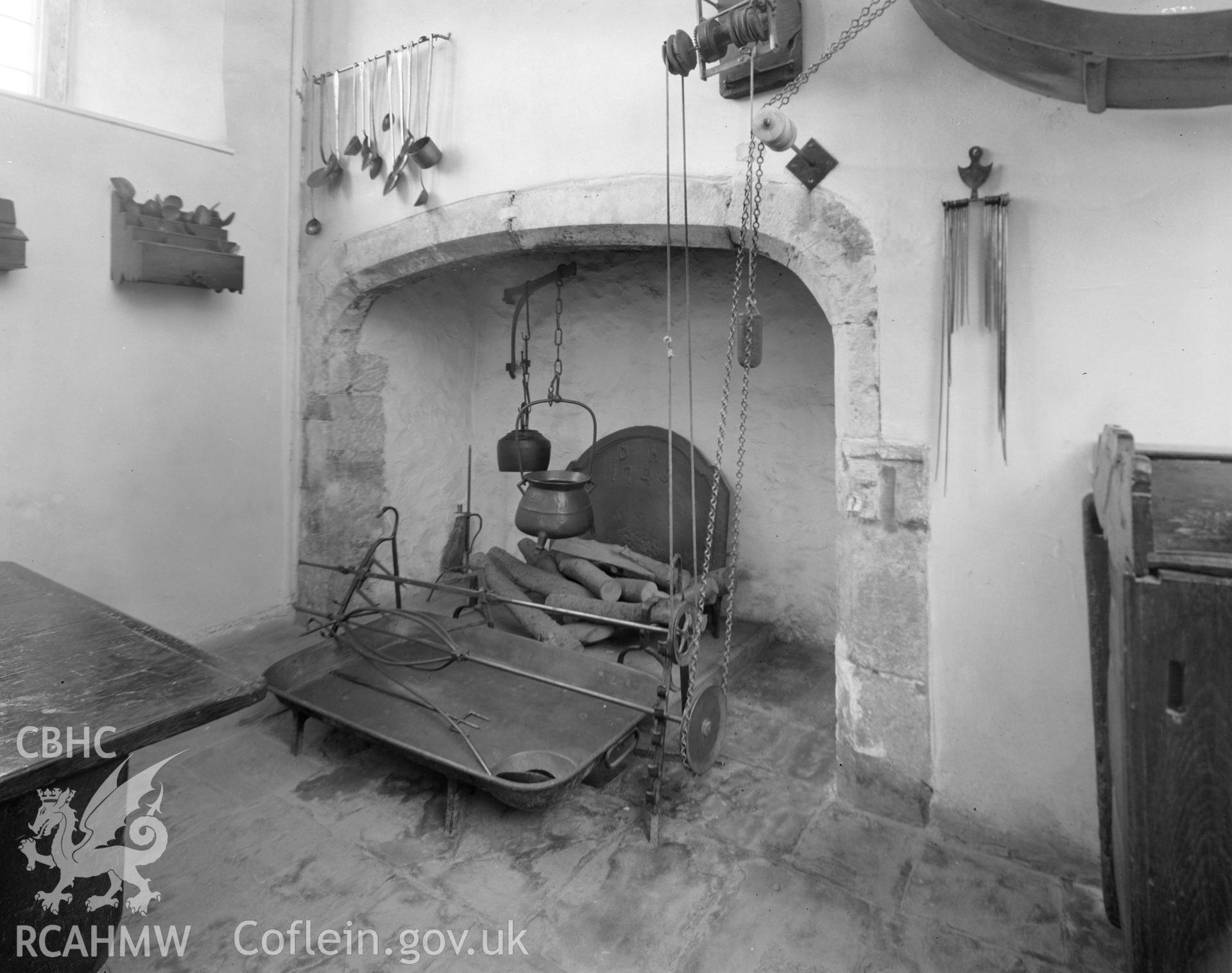 Black and white acetate negative showing interior view of St Fagan's Castle.