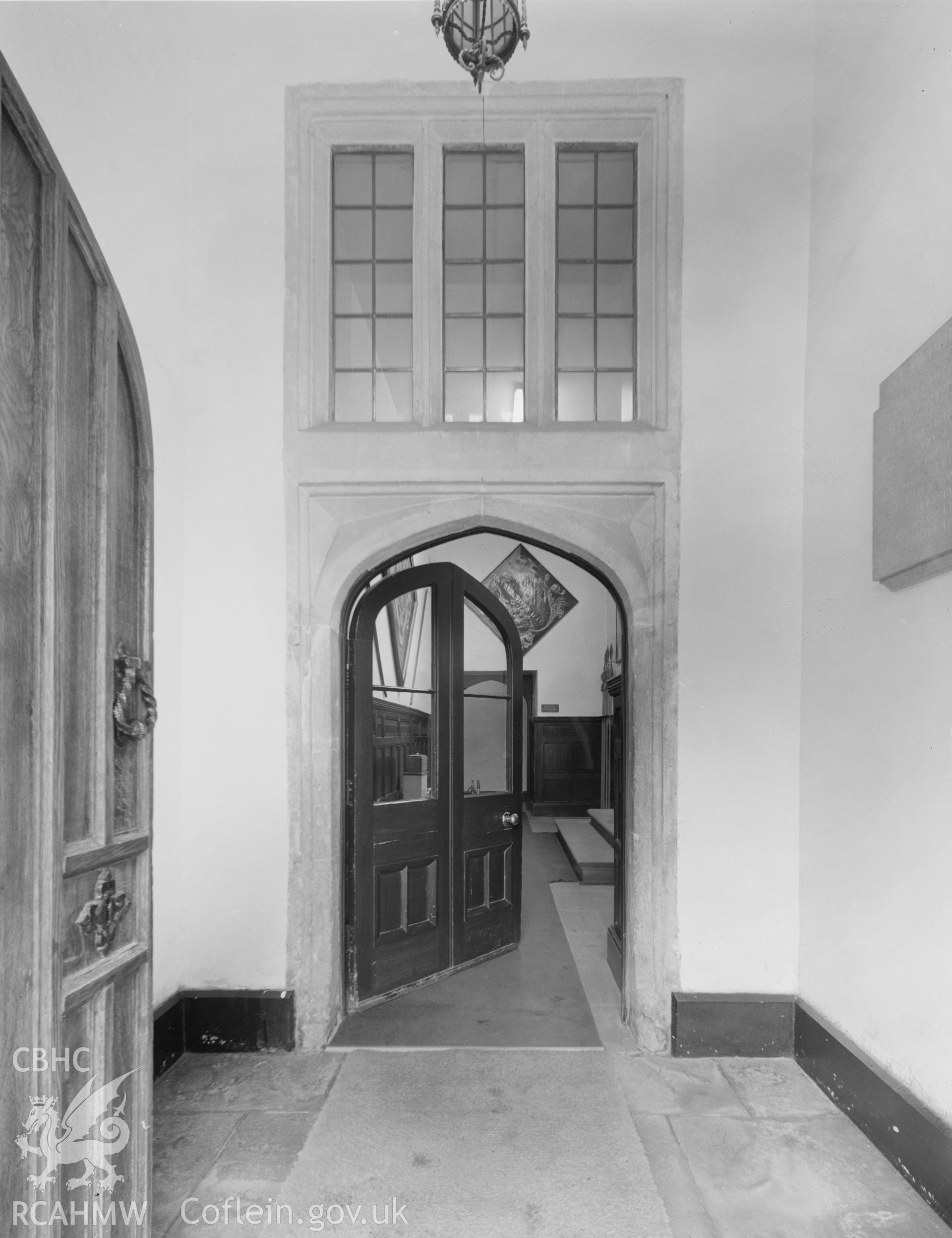 Black and white acetate negative showing interior view of St Fagan's Castle.