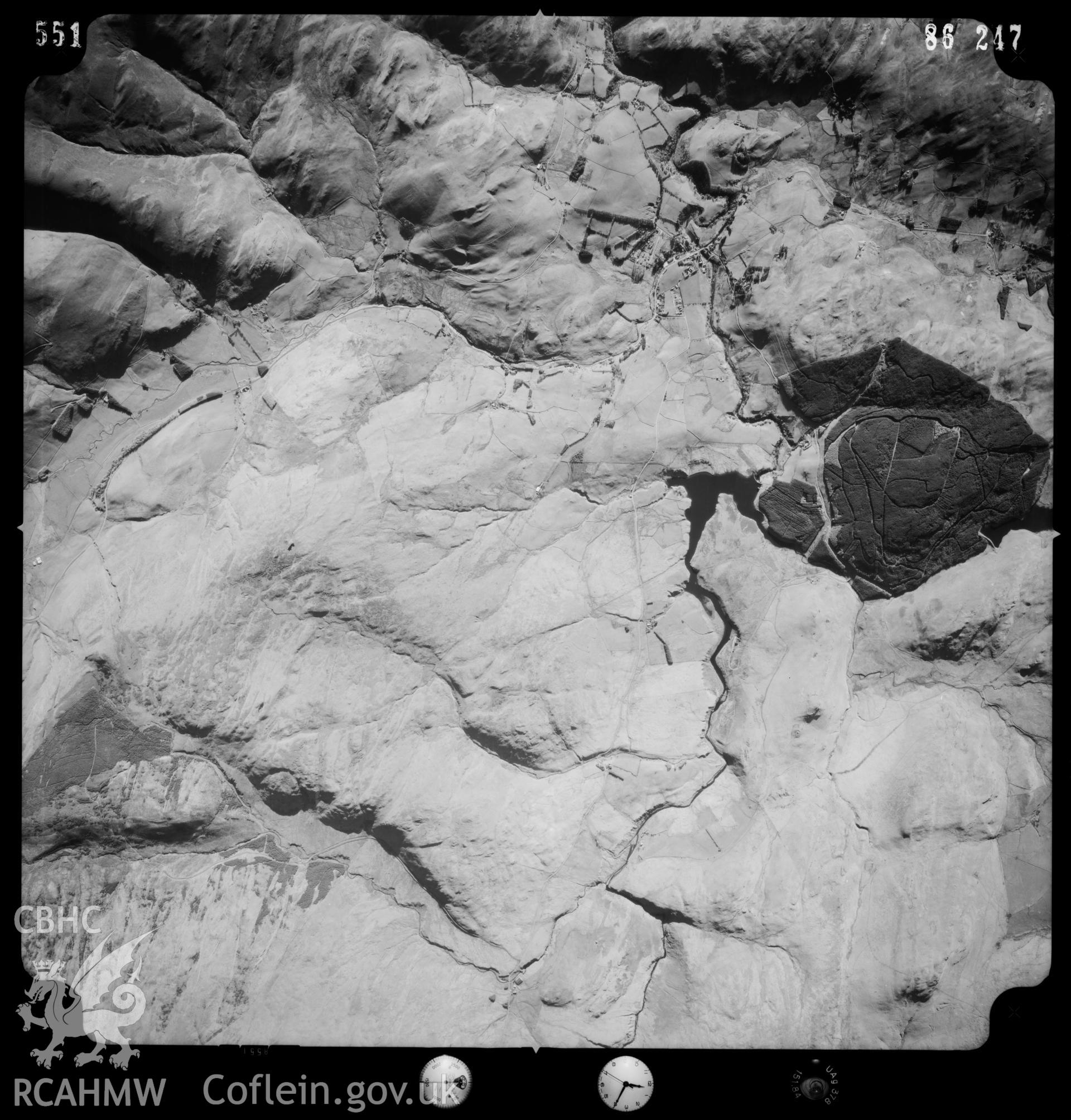 Digitized copy of an aerial photograph showing Ponterwyd area, taken by Ordnance Survey, 1986.