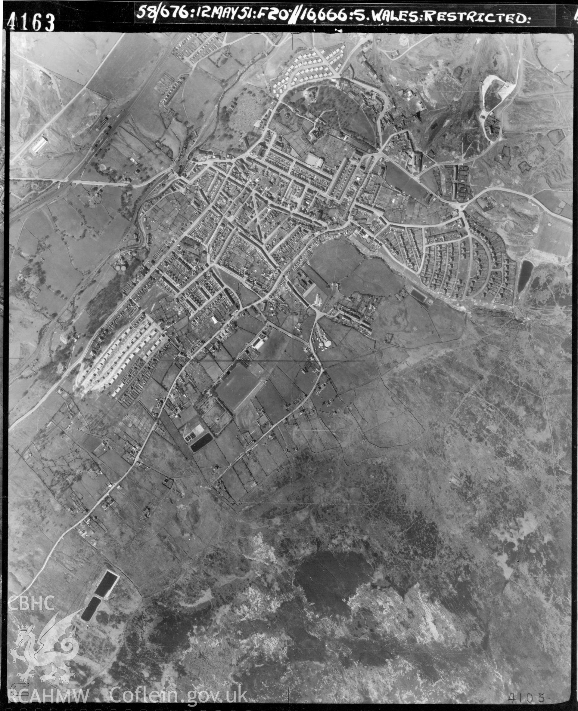 Black and white vertical aerial photograph taken by the RAF on 12/05/1951 centred on SO25810900 at a scale of 1:10000. The photograph includes part of Blaenavon community in Torfaen.