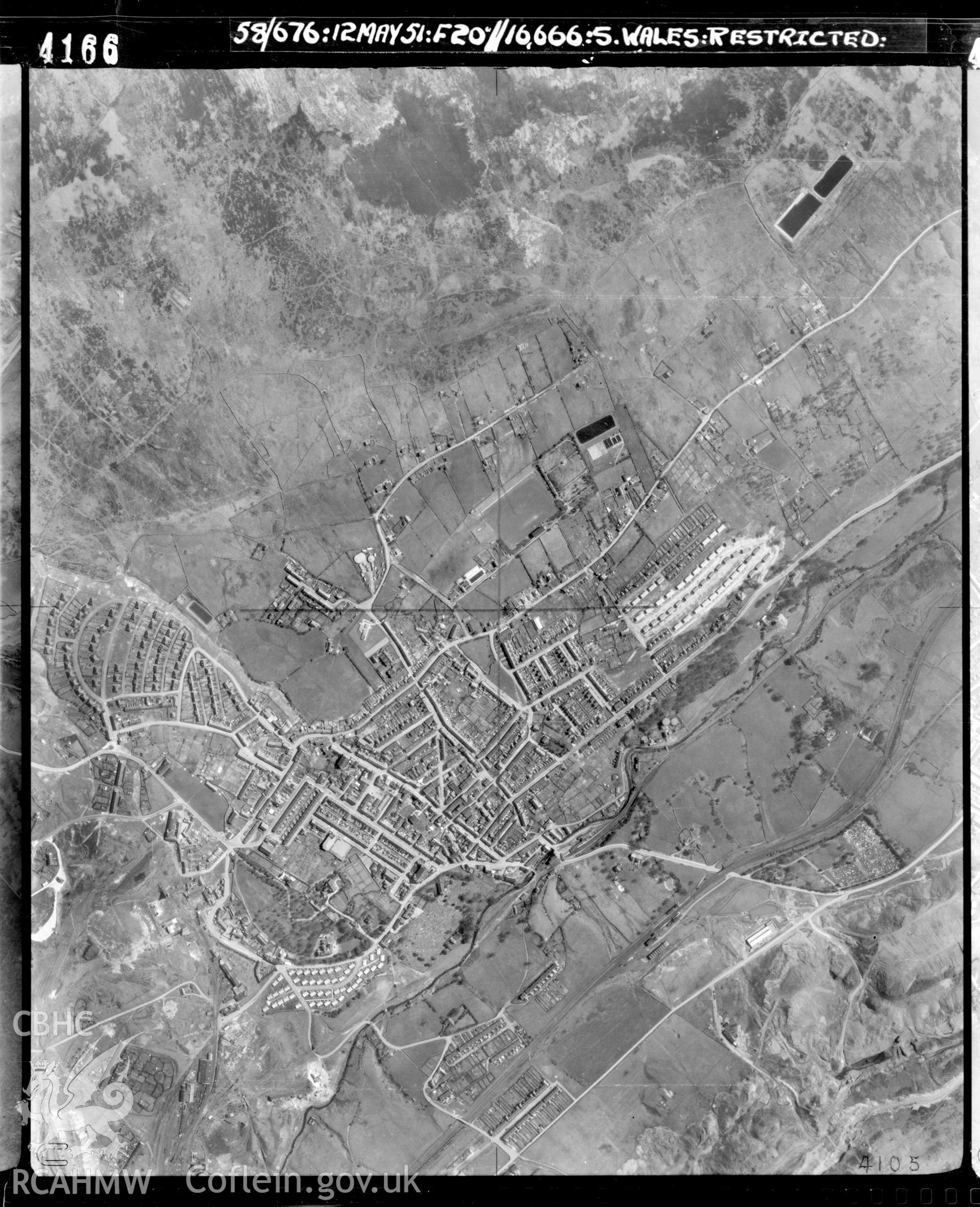 Black and white vertical aerial photograph taken by the RAF on 12/05/1951 centred on SO25690880 at a scale of 1:10000. The photograph includes part of Blaenavon community in Torfaen.