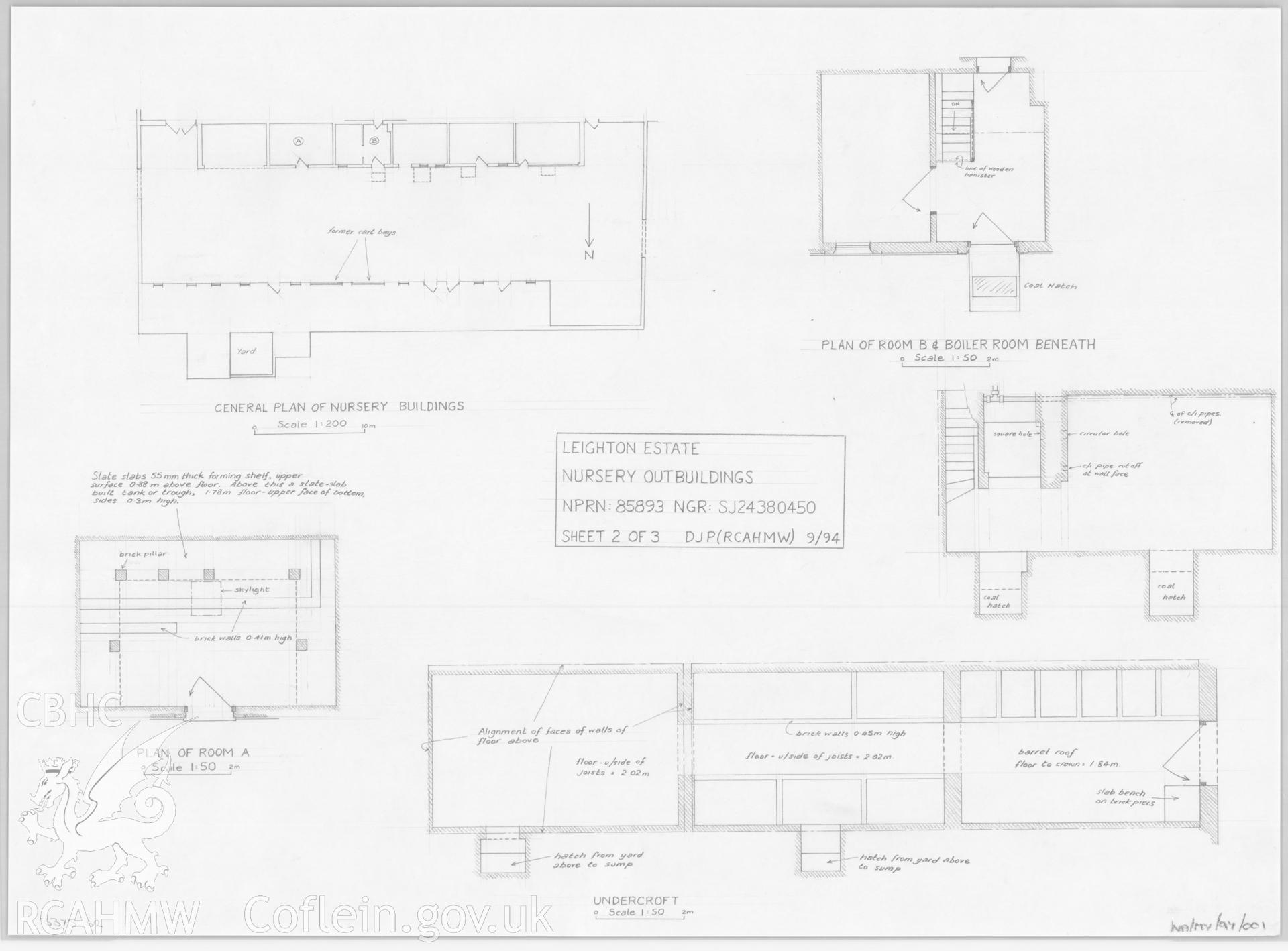 Leighton Estate Nursery Outbuildings, Forden; Plan by David Percival dated March 1994.