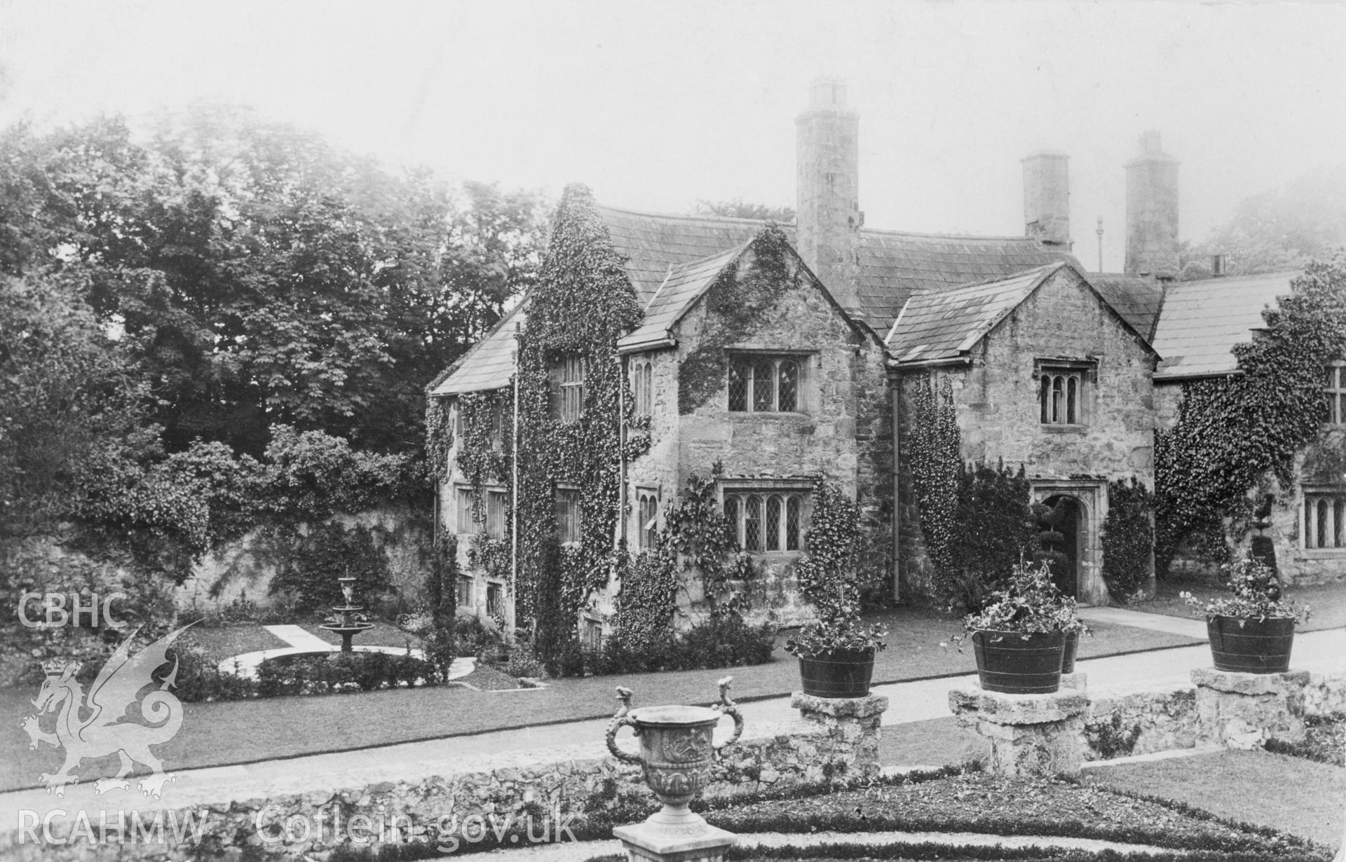 Black and white print of Vaynol Old Hall (Faenol), copied from an original in the possession of Thomas Lloyd. Copy negative held.