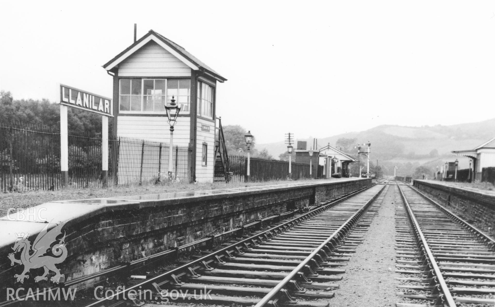 Black and white photograph showing Llanilar Railway Station undated. From Rokeby Album II, no 48b.