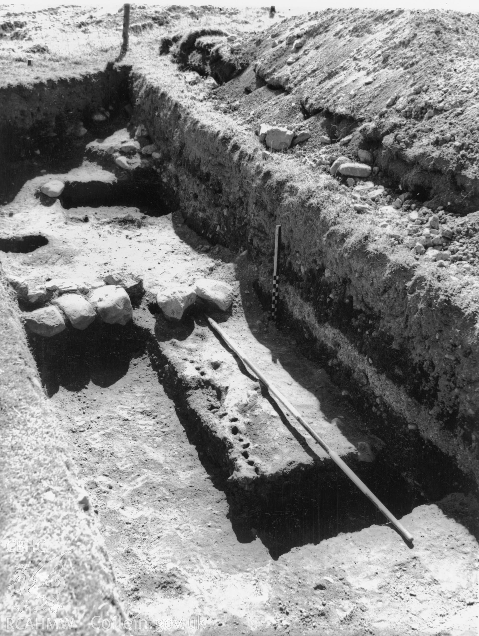 View of a period two rampart during excavation works at the Roman Fort and Fortlet at Penllystyn, Bryncir Quarry.