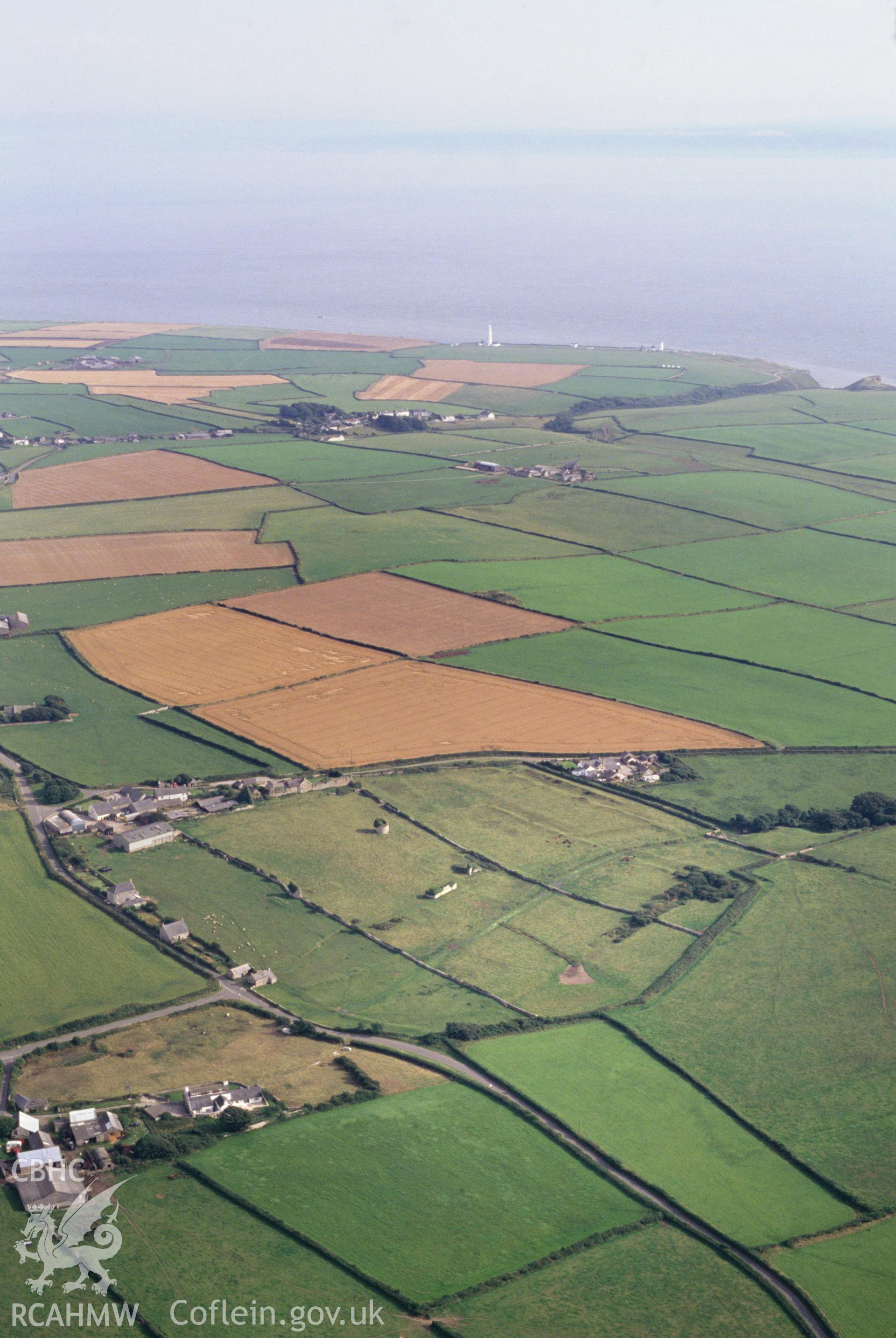 RCAHMW colour slide oblique aerial photograph of Monknash Grange, St Donats, taken on 30/07/1992 by CR Musson