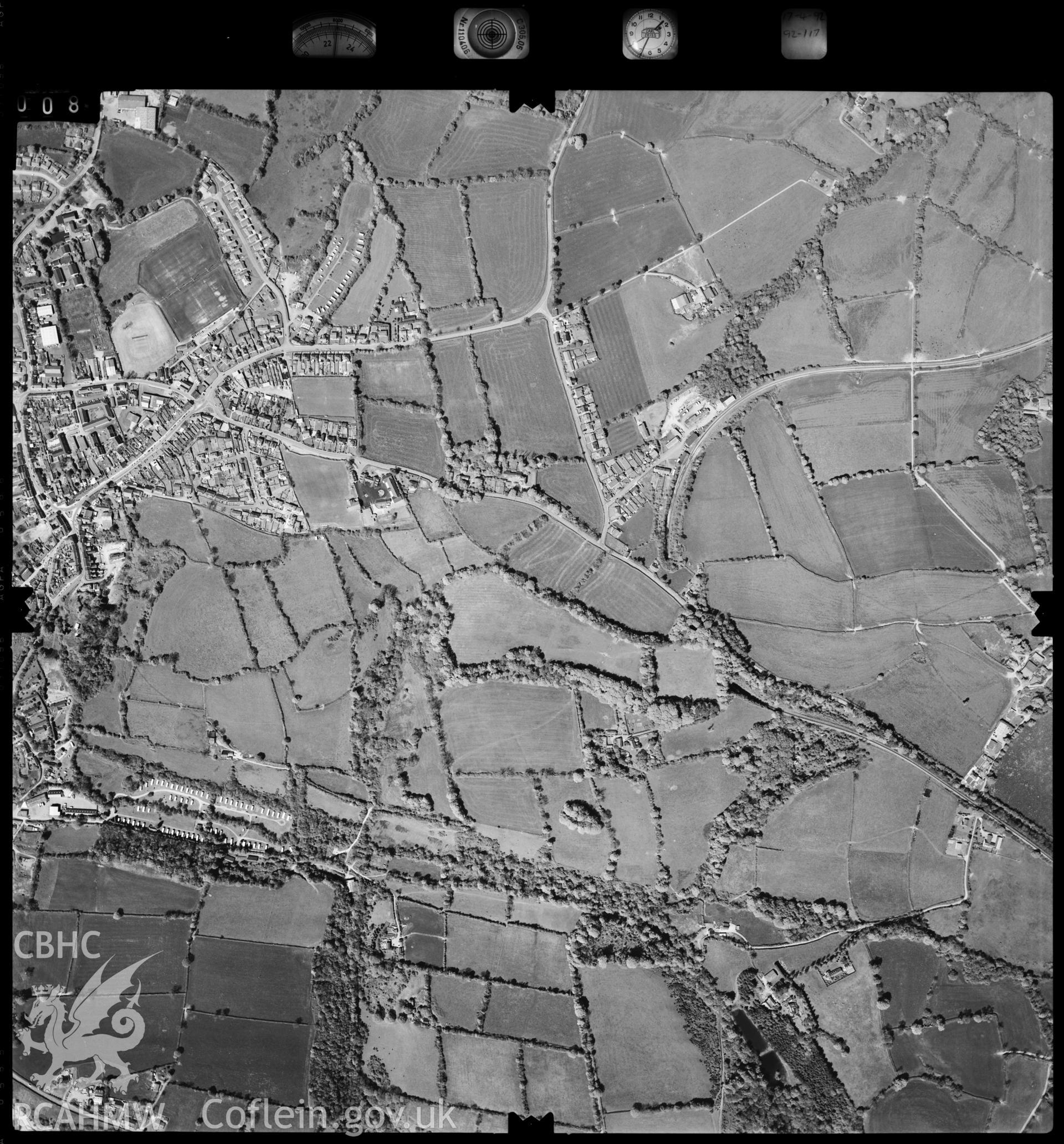 Digitized copy of an aerial photograph showing Narberth area, taken by Ordnance Survey, 1992.