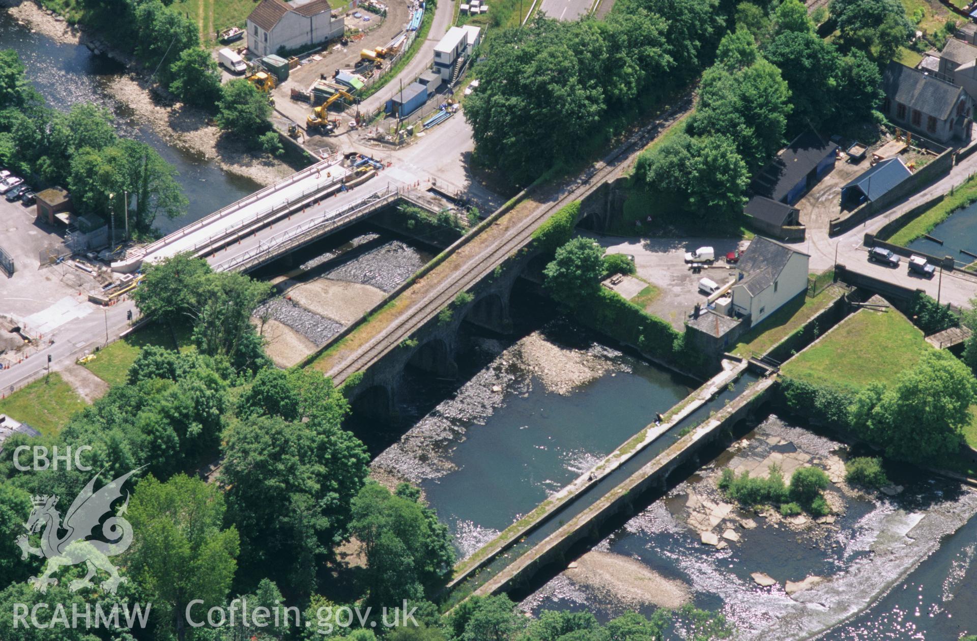 Slide of RCAHMW colour oblique aerial photograph of Aberdulais Aqueduct, Tonna, taken by T.G. Driver, 2001.