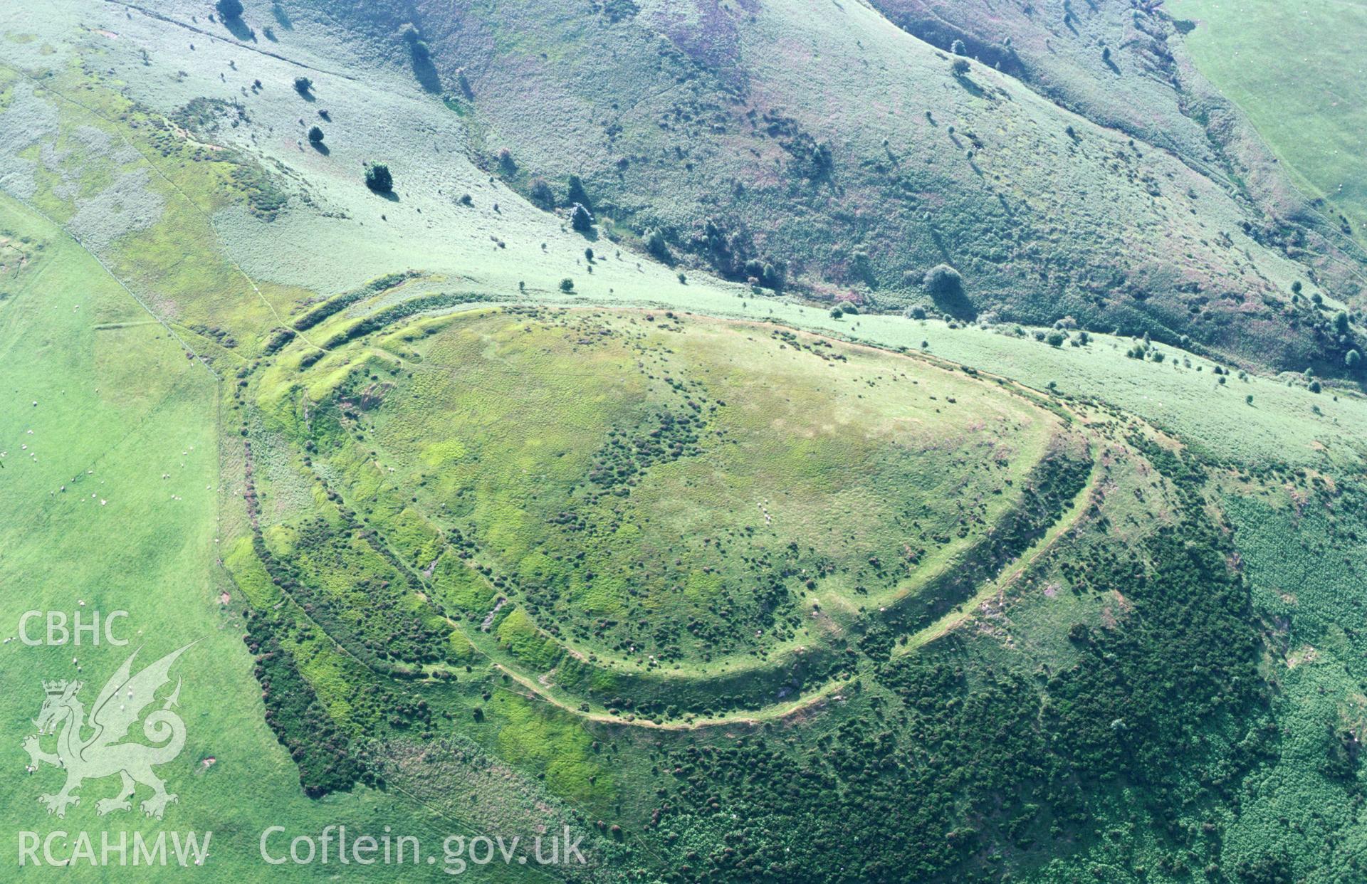 Slide of RCAHMW colour oblique aerial photograph of Moel y Gaer Hillfort taken by T.G. Driver, 2001.