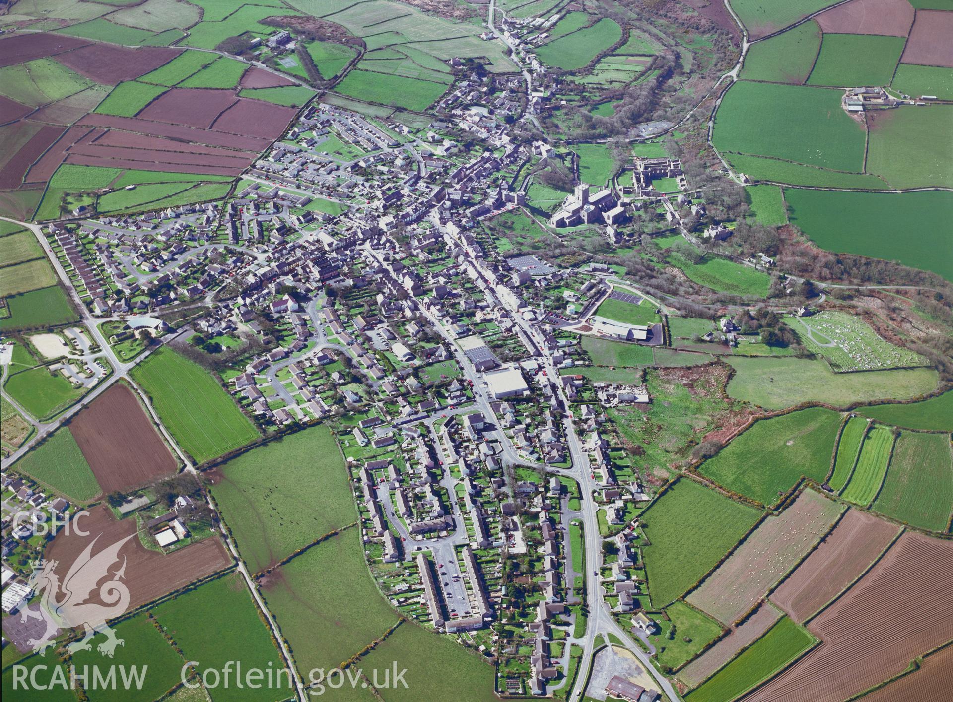 RCAHMW colour oblique aerial photograph of St Davids. Taken by Toby Driver 2002